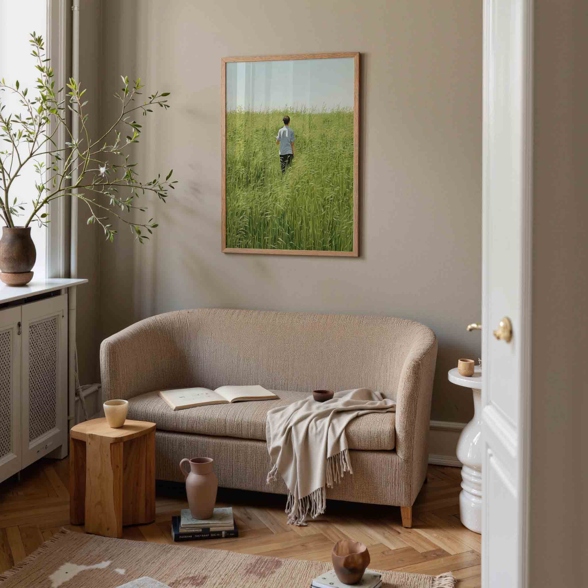 Persoon in groen veld Poster