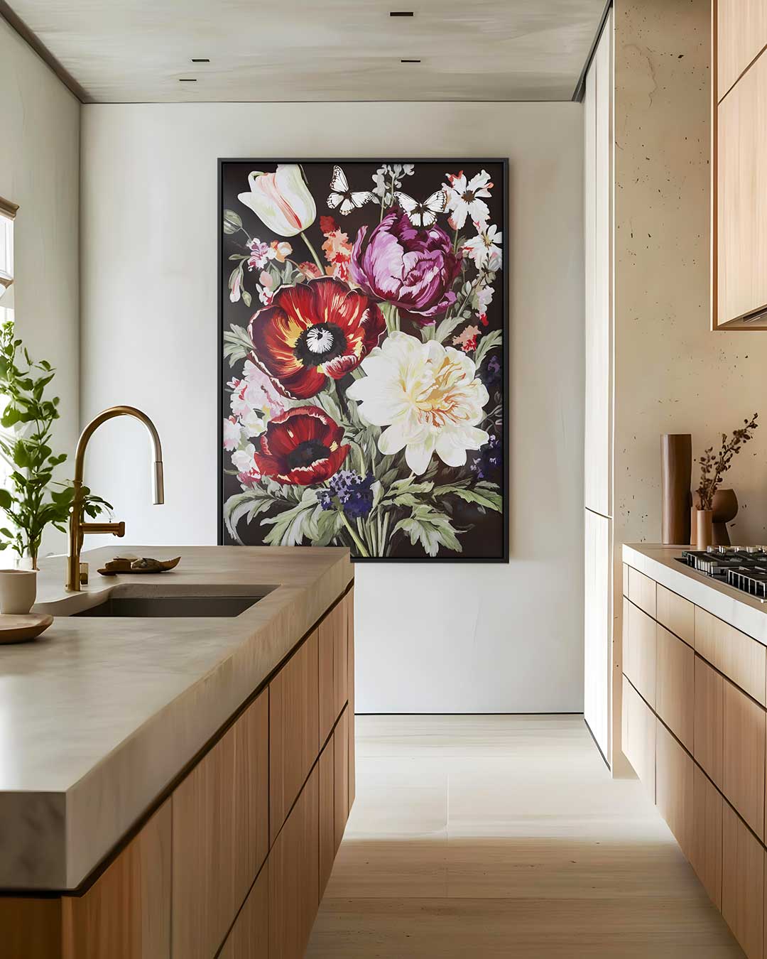 Bloemen en Vlinders Schilderij Kunstwerk-canvas-dibond-plexiglas-wanddecoratie-WallArtistic