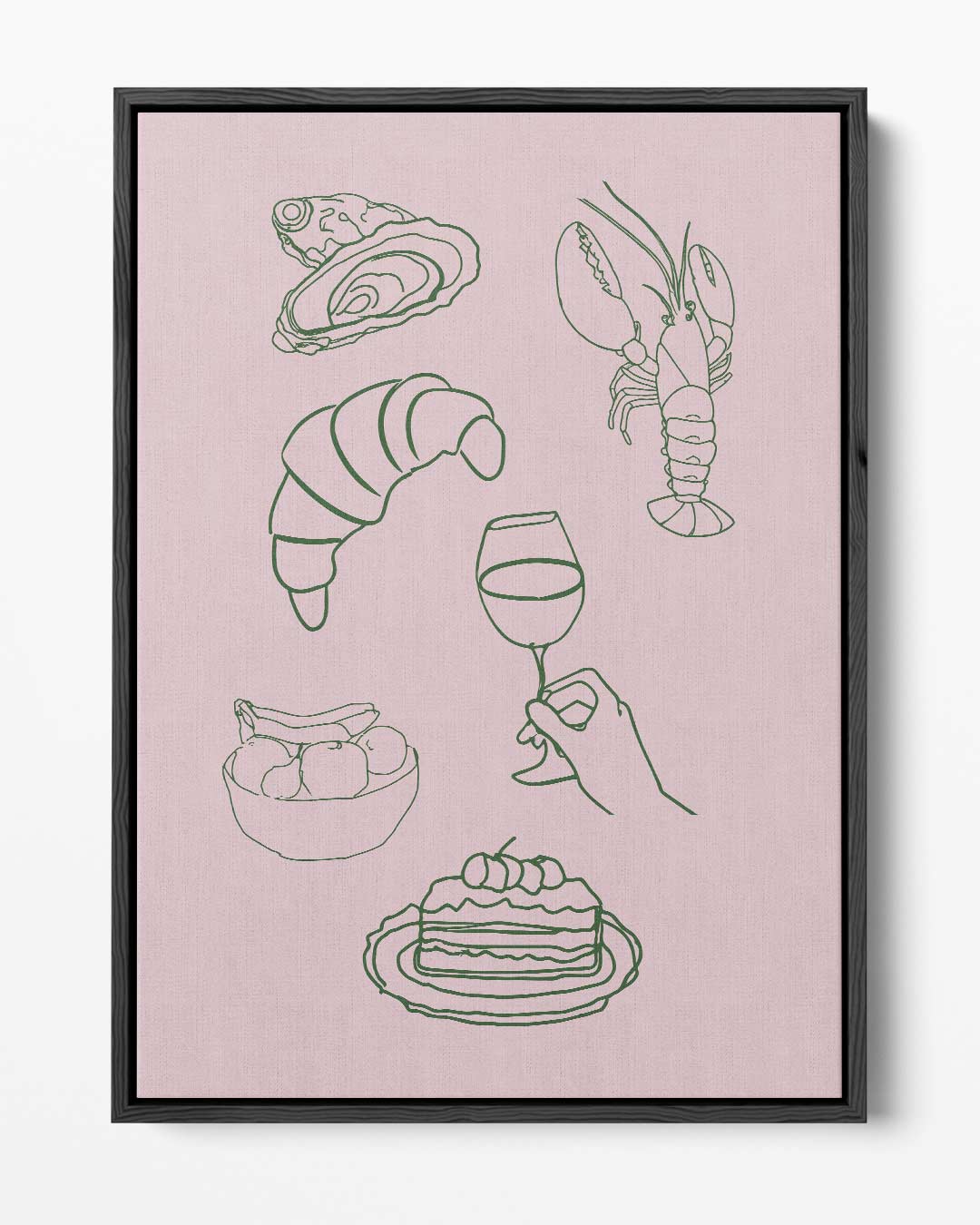 Culinaire Illustratie op Roze Kunstwerk-canvas-dibond-plexiglas-wanddecoratie-WallArtistic