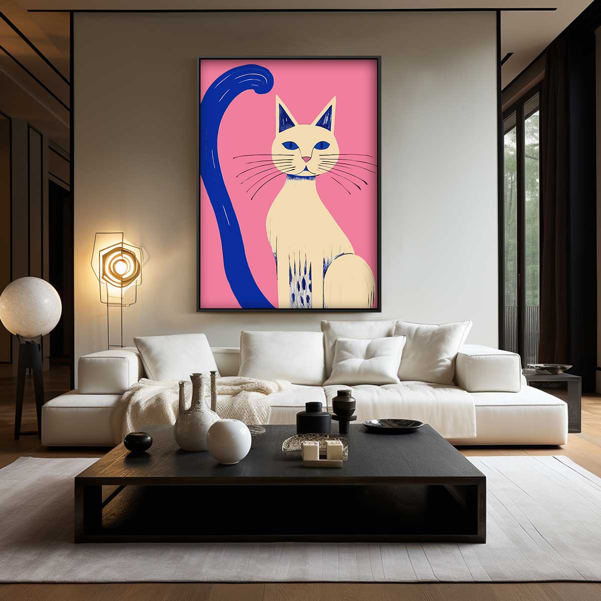 Kleurrijke Kat op Roze Achtergrond Kunstwerk-canvas-dibond-plexiglas-wanddecoratie-WallArtistic