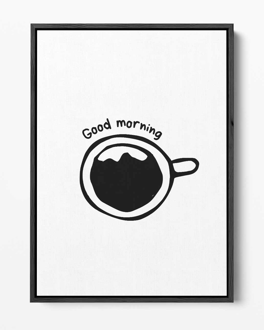 Zwart-wit Goede Morgen Koffie Illustratie Kunstwerk-canvas-dibond-plexiglas-wanddecoratie-WallArtistic