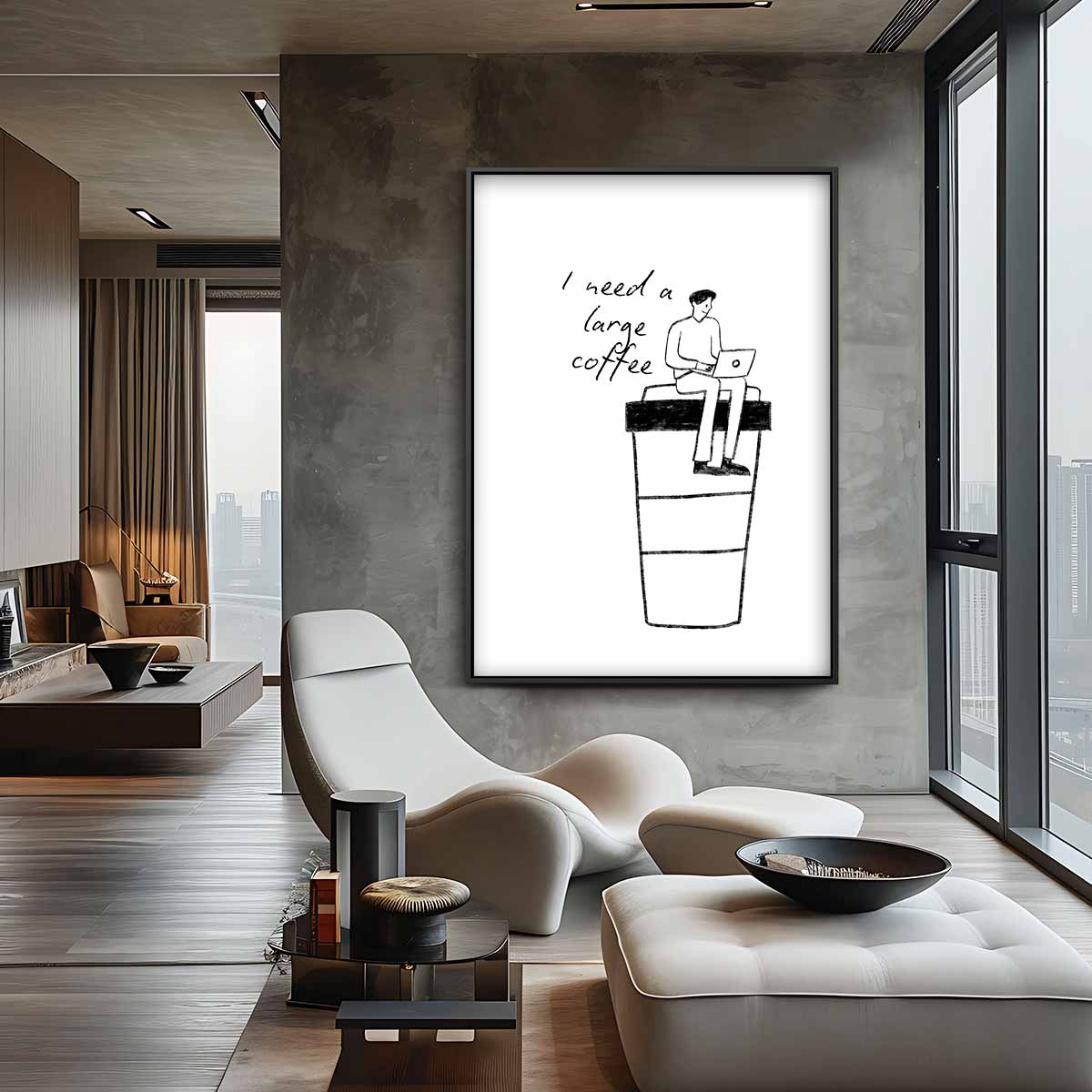 Laptopwerker op Koffiebeker Kunstwerk-canvas-dibond-plexiglas-wanddecoratie-WallArtistic