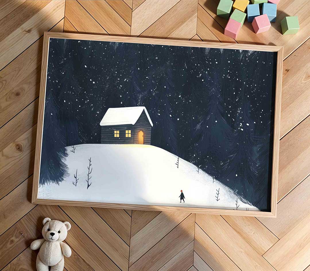 Winterlandschap met huis Poster