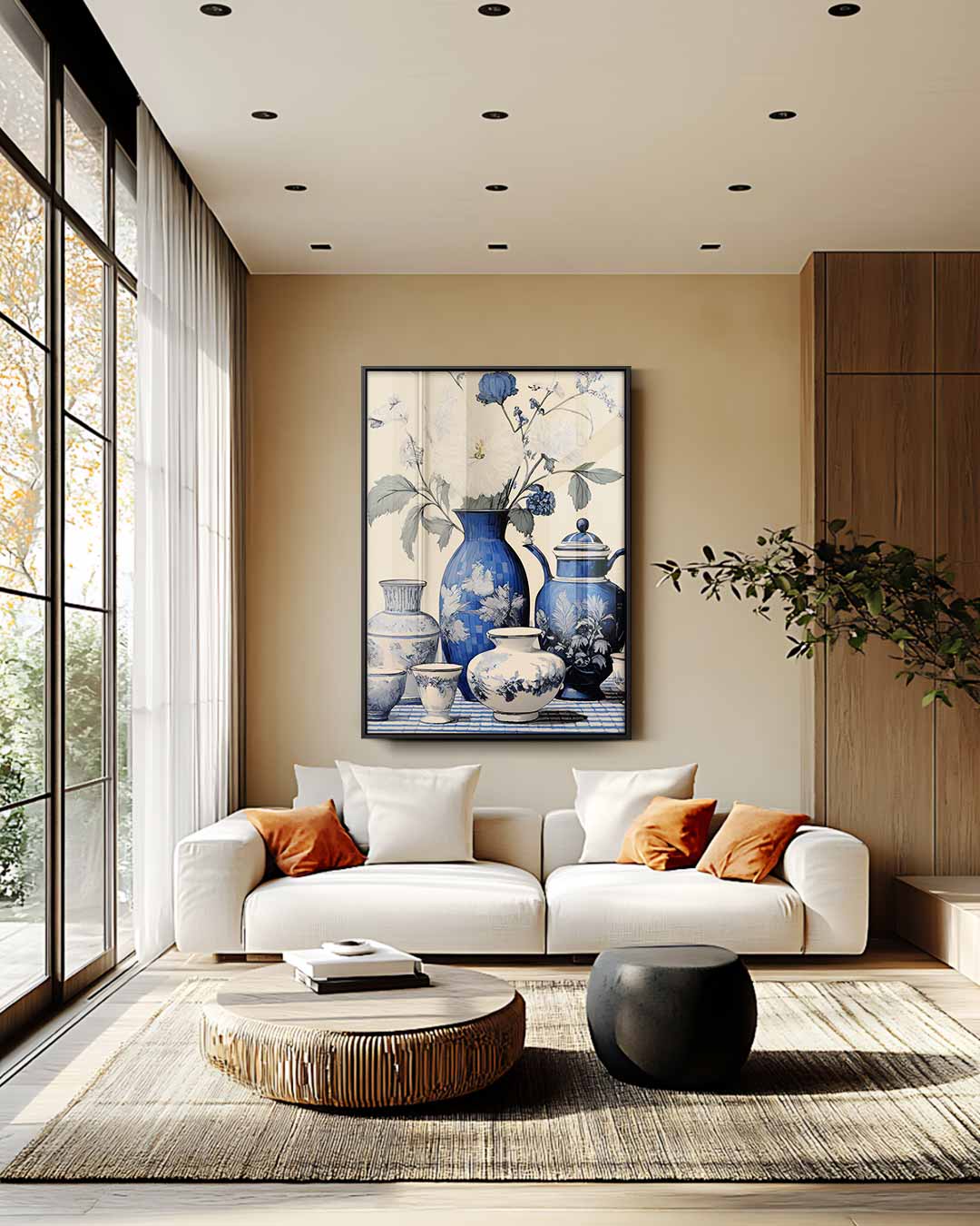 Blauwe Vaas Met Bloemen Kunstwerk-canvas-dibond-plexiglas-wanddecoratie-WallArtistic