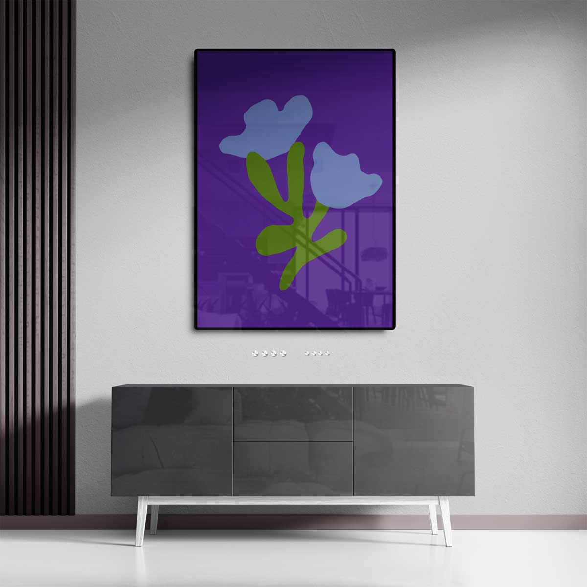 Blauwe Bloemfantasie Kunstwerk-canvas-dibond-plexiglas-wanddecoratie-WallArtistic