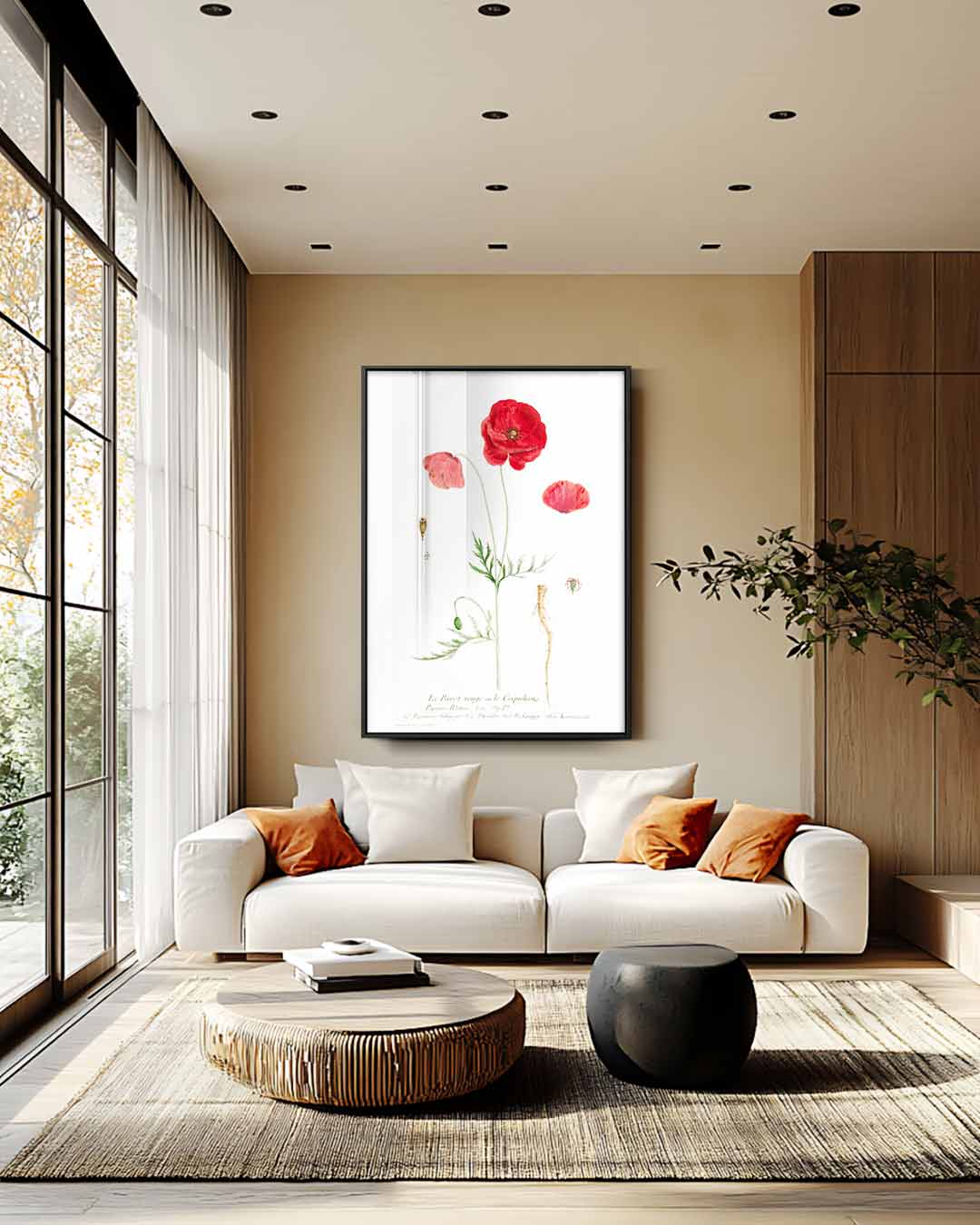 Botanische Print met Rode Klaproos Kunstwerk-canvas-dibond-plexiglas-wanddecoratie-WallArtistic