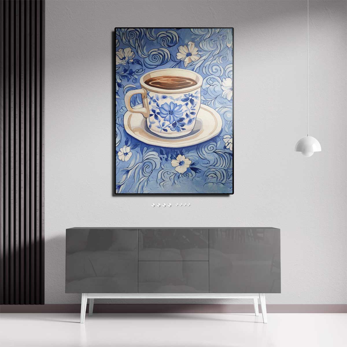 Blauwe Koffieochtend Kunstwerk-canvas-dibond-plexiglas-wanddecoratie-WallArtistic