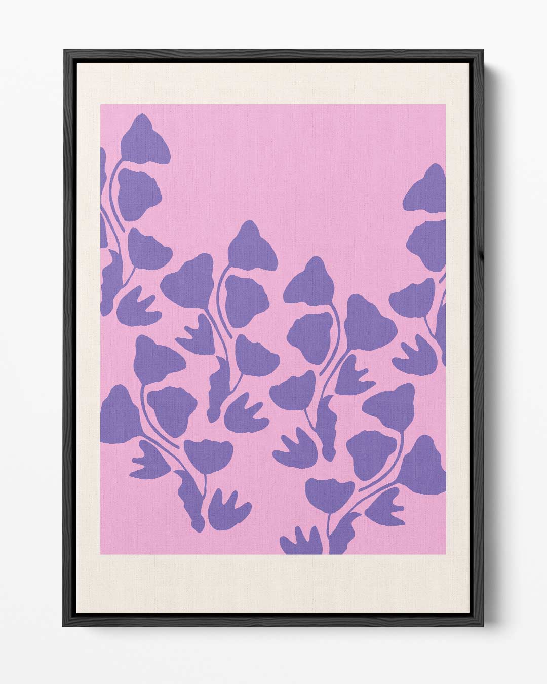 Vrolijke Paarse Bloemen op Roze Kunstwerk-canvas-dibond-plexiglas-wanddecoratie-WallArtistic