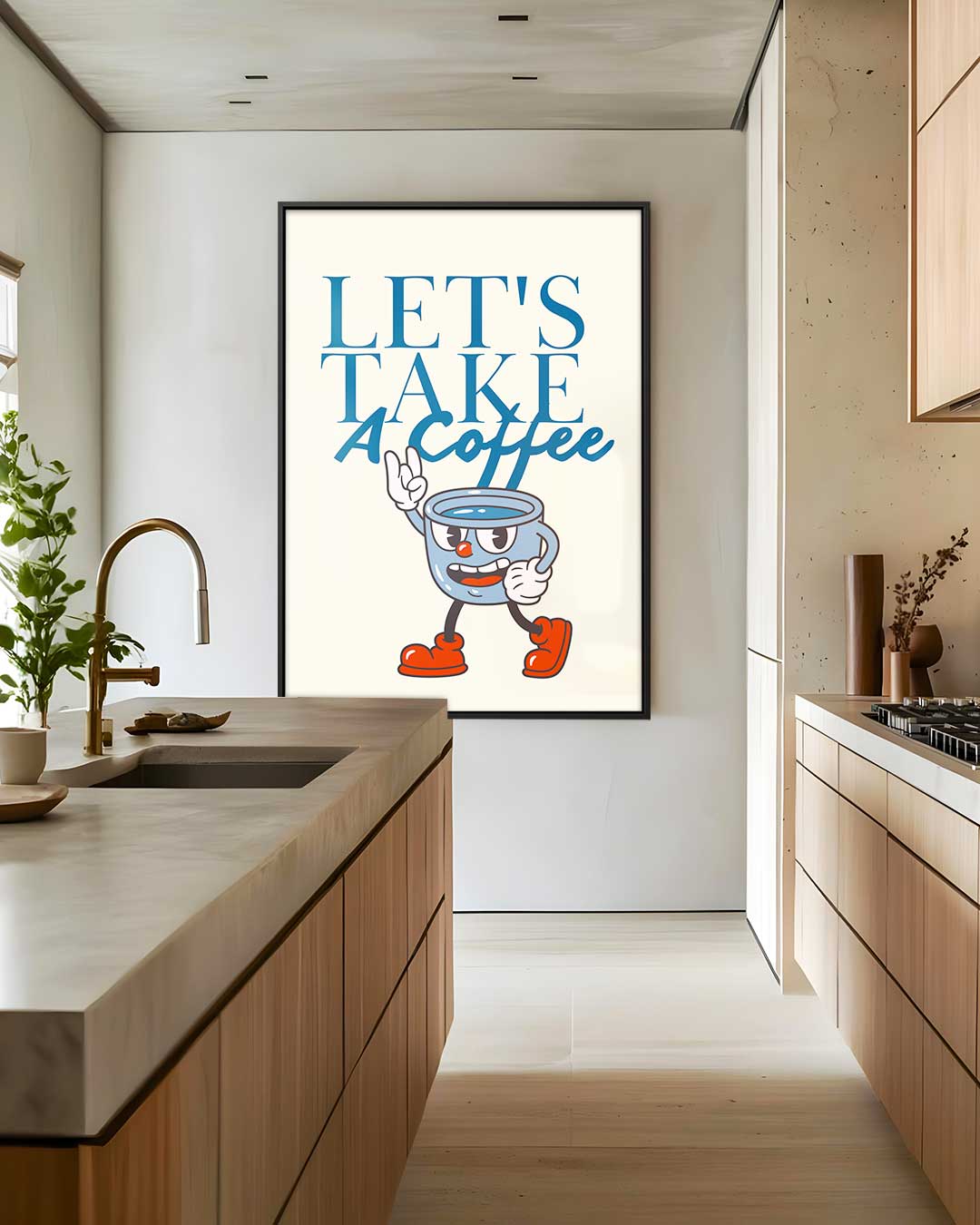 Vrolijke Koffie Mok Illustratie Kunstwerk-canvas-dibond-plexiglas-wanddecoratie-WallArtistic