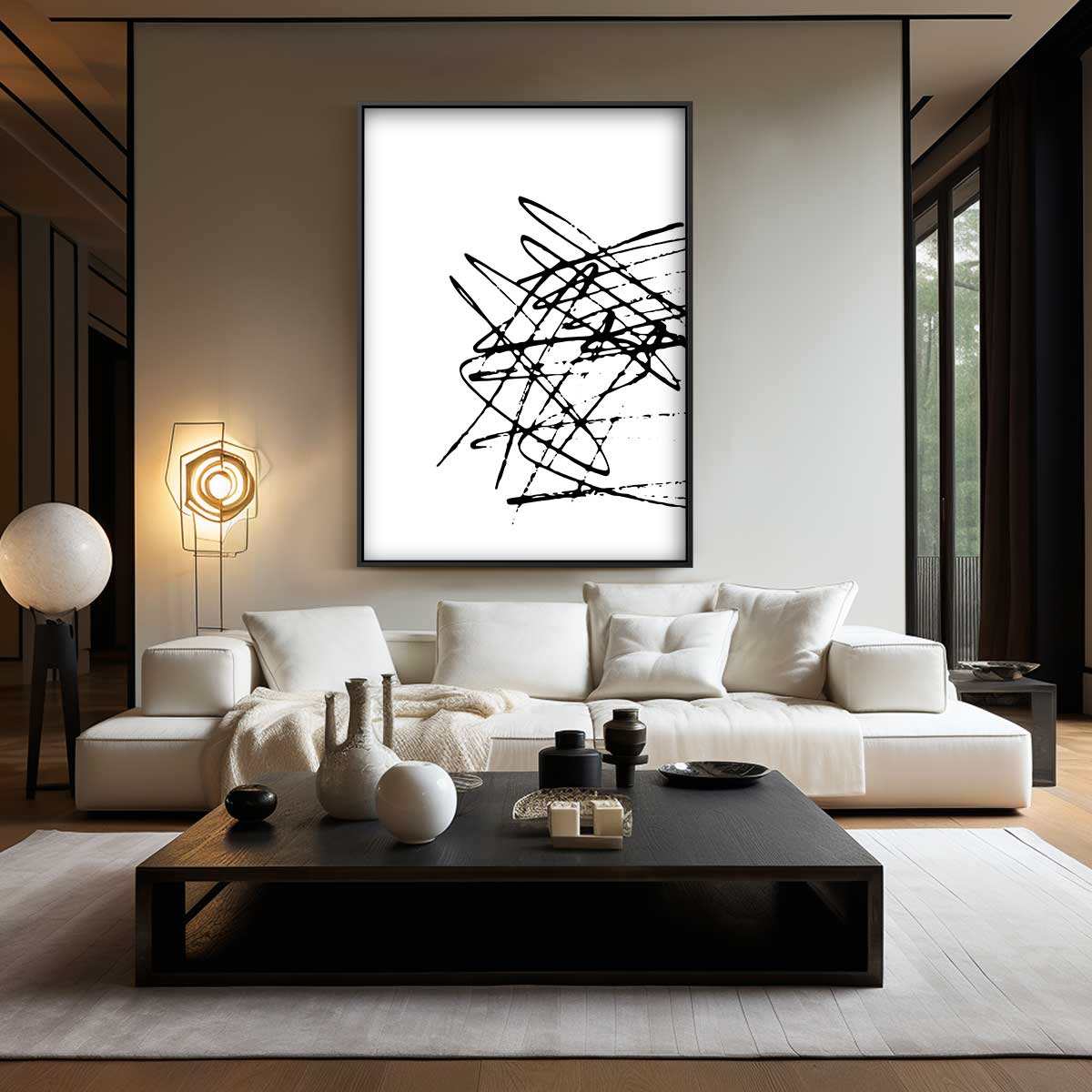 Chaotische Zwart-Witte Compositie Kunstwerk-canvas-dibond-plexiglas-wanddecoratie-WallArtistic