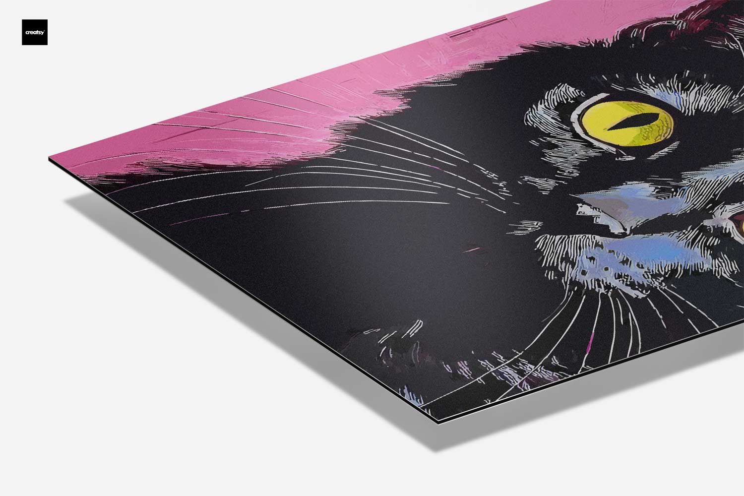 Kat met Gele Ogen op Roze Achtergrond Kunstwerk