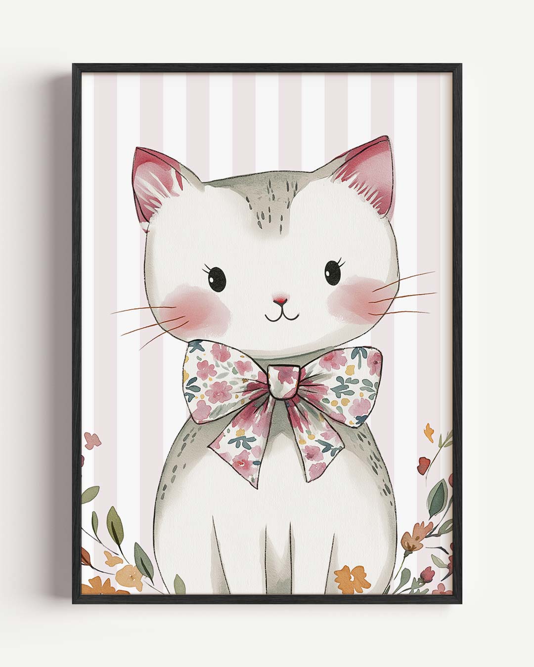Schattige Kattenposter met Bloemenstrik Poster
