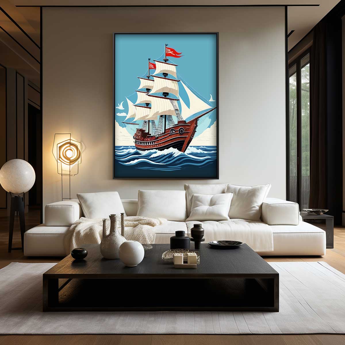 Avontuurlijk Zeilschip op Zee Kunstwerk-canvas-dibond-plexiglas-wanddecoratie-WallArtistic