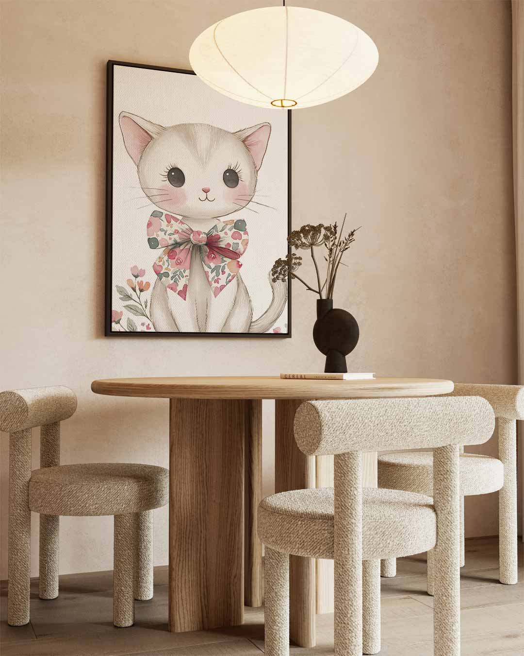 Schattige Kat met Bloemenstrik Kunstwerk-canvas-dibond-plexiglas-wanddecoratie-WallArtistic