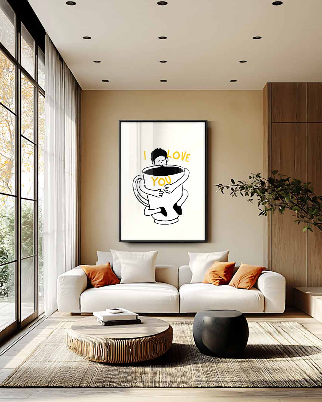 Koffieknuffel Illustratie Kunstwerk-canvas-dibond-plexiglas-wanddecoratie-WallArtistic