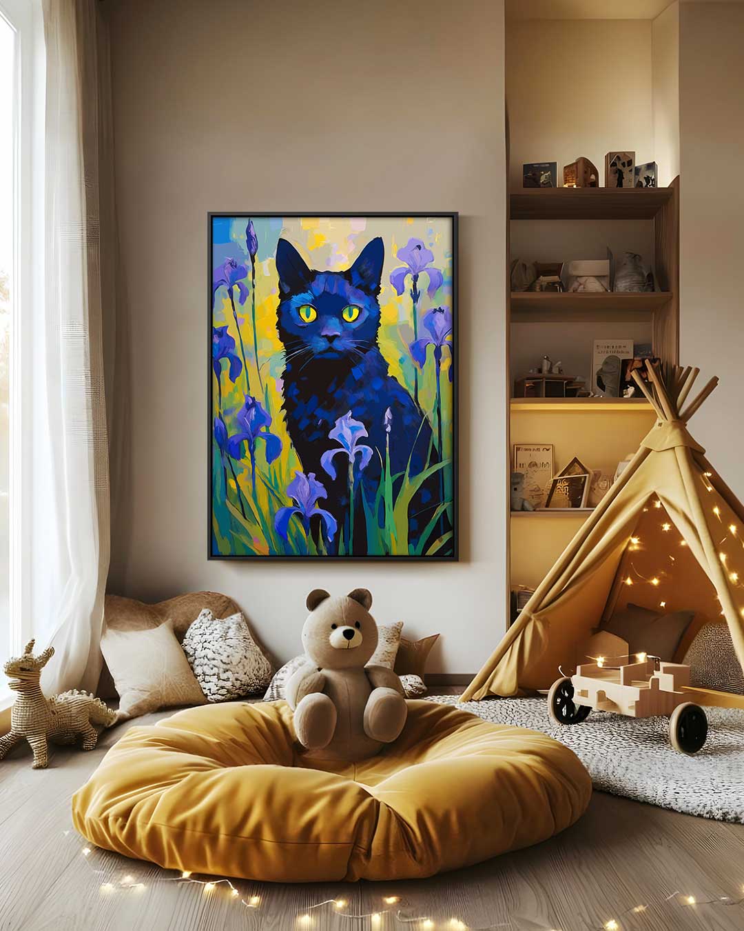 Kat Tussen de Irissen Kunstwerk-canvas-dibond-plexiglas-wanddecoratie-WallArtistic
