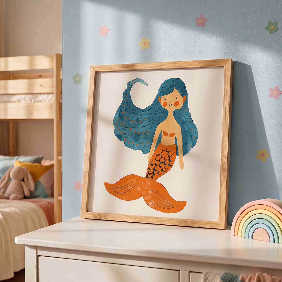 Zeemeermin met blauwe haren Poster