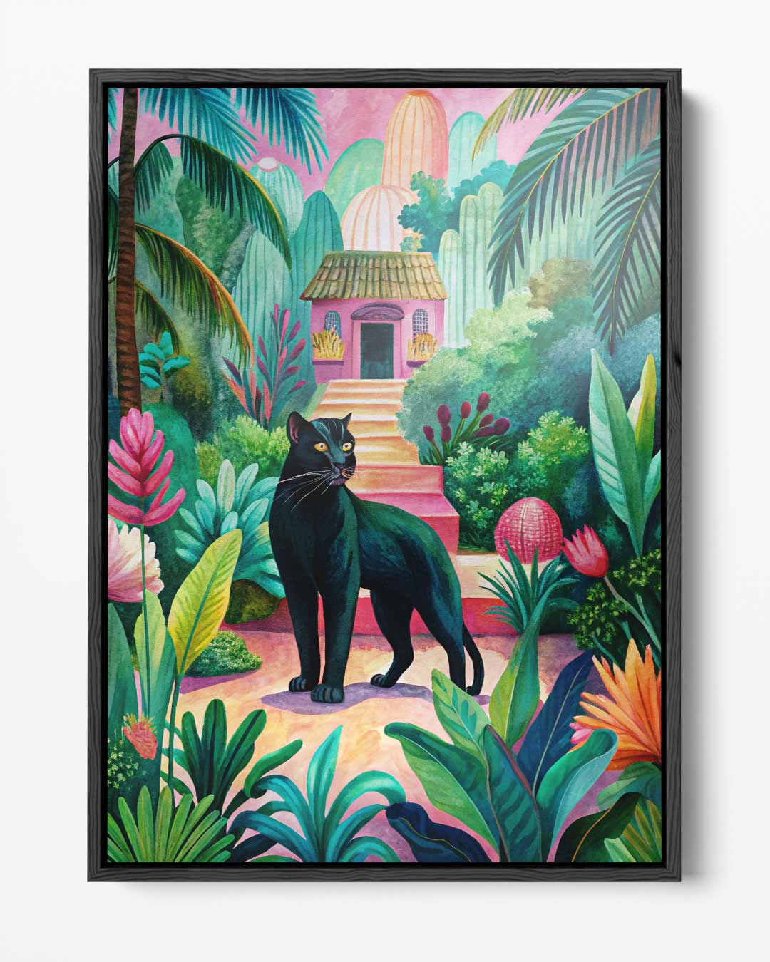 Tropische Paradijstuin met Zwarte Panter Kunstwerk-canvas-dibond-plexiglas-wanddecoratie-WallArtistic