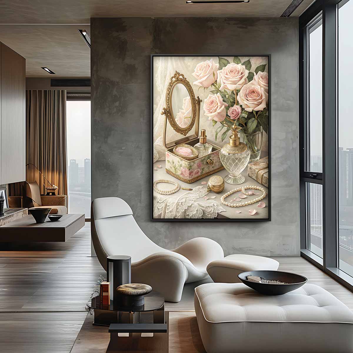 Rozen en Parelglans Kunstwerk-canvas-dibond-plexiglas-wanddecoratie-WallArtistic