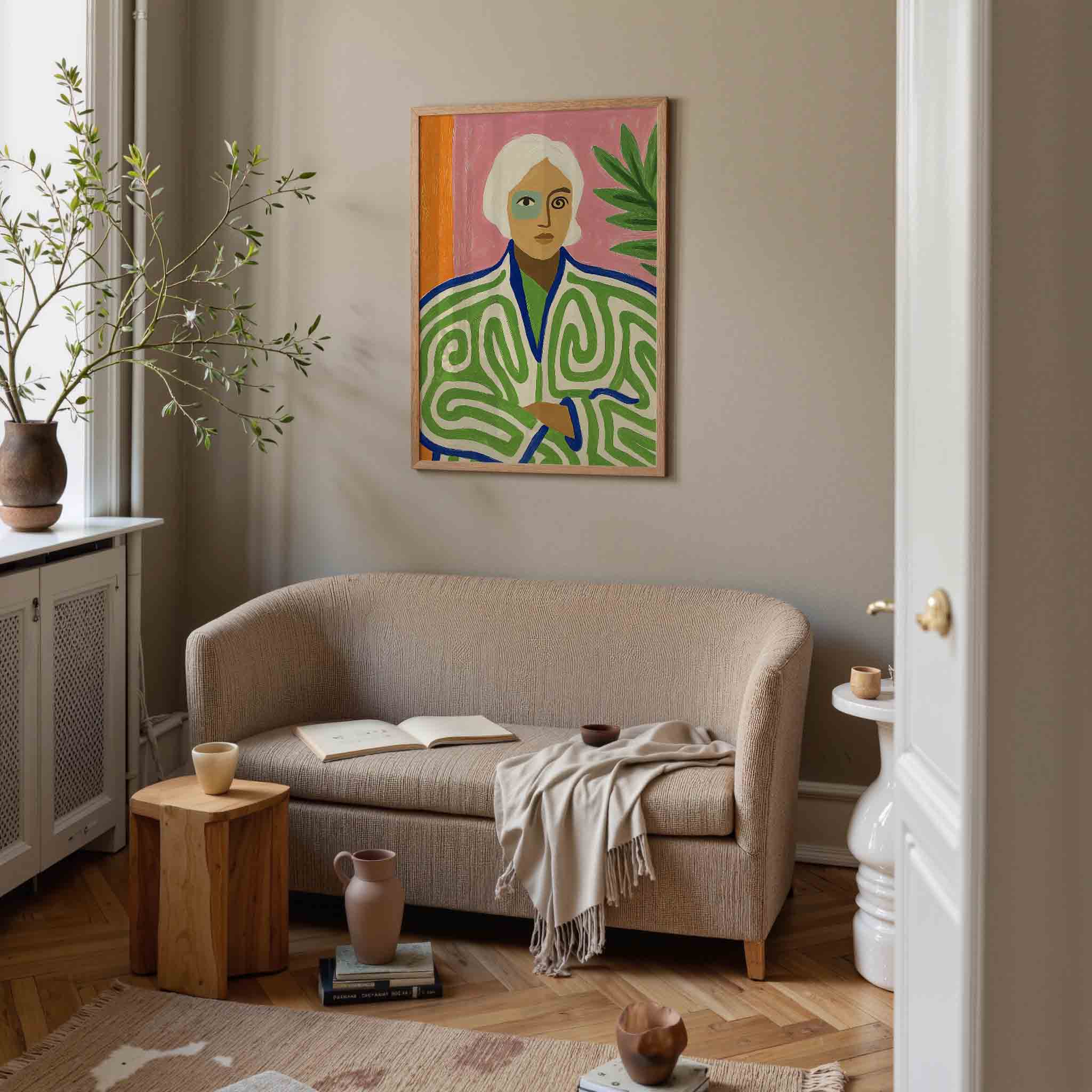 Portret met groene patronen Poster