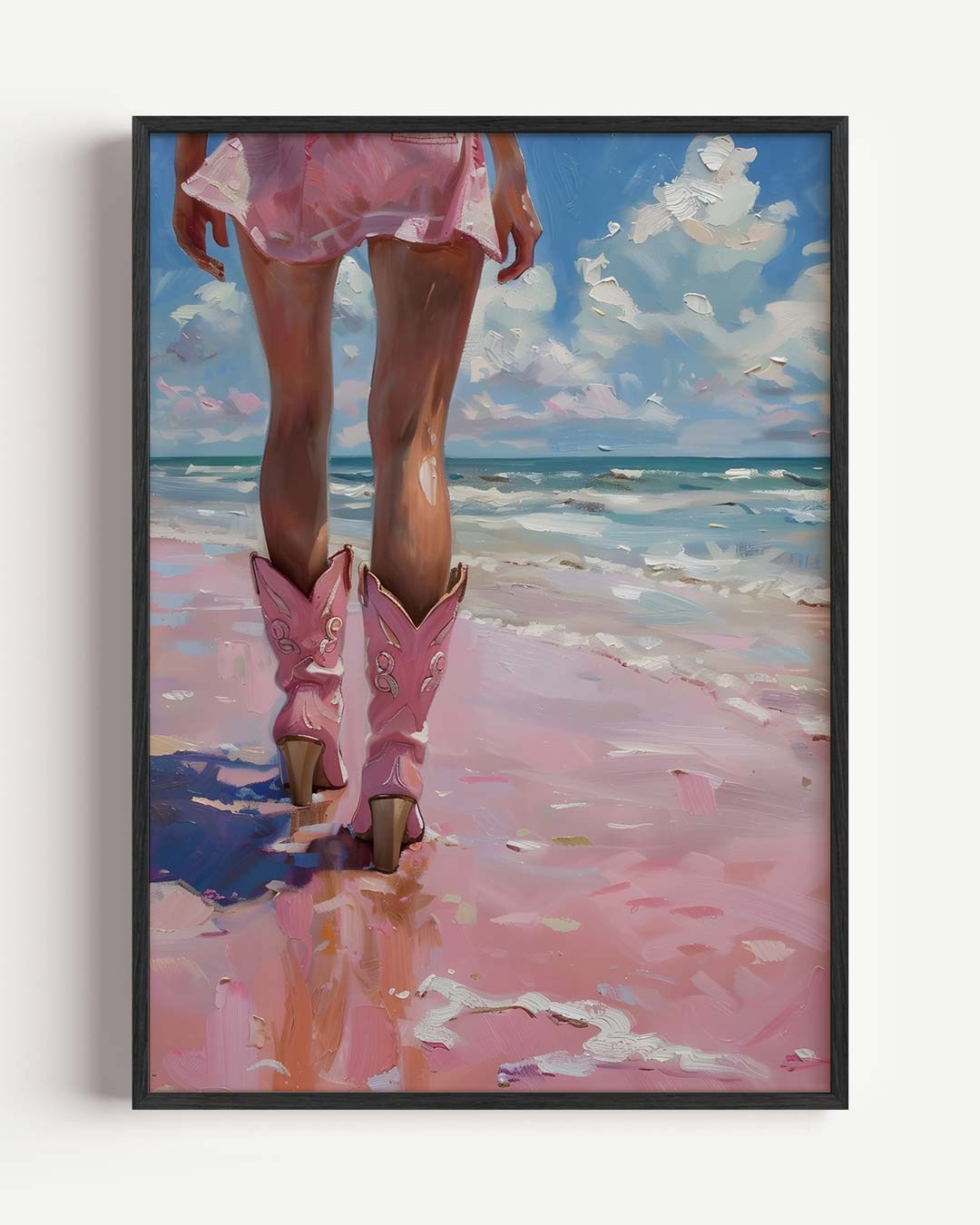 Strandwandeling met Roze Cowboylaarzen Poster
