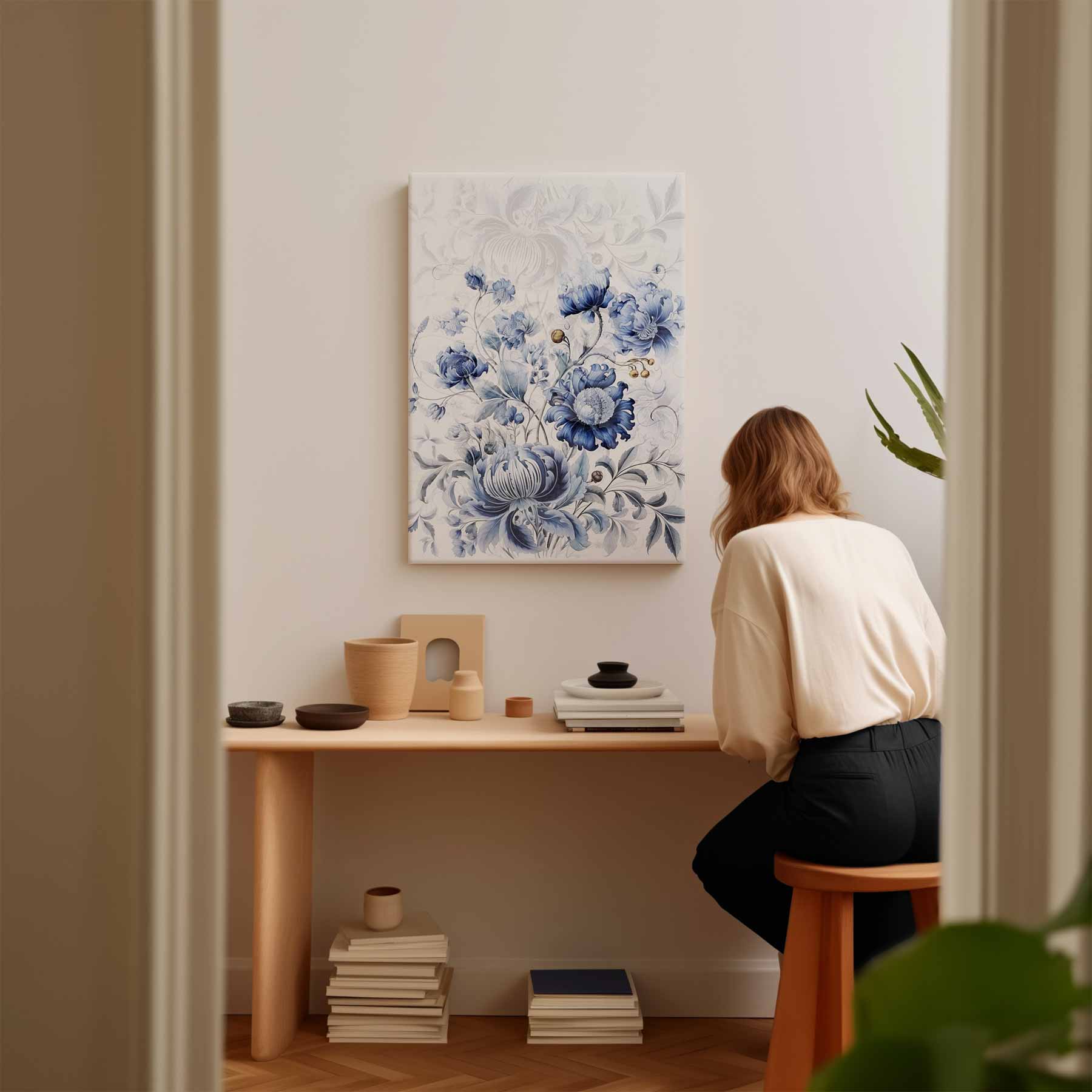 Blauwe Bloemenpracht Kunstwerk-canvas-dibond-plexiglas-wanddecoratie-WallArtistic