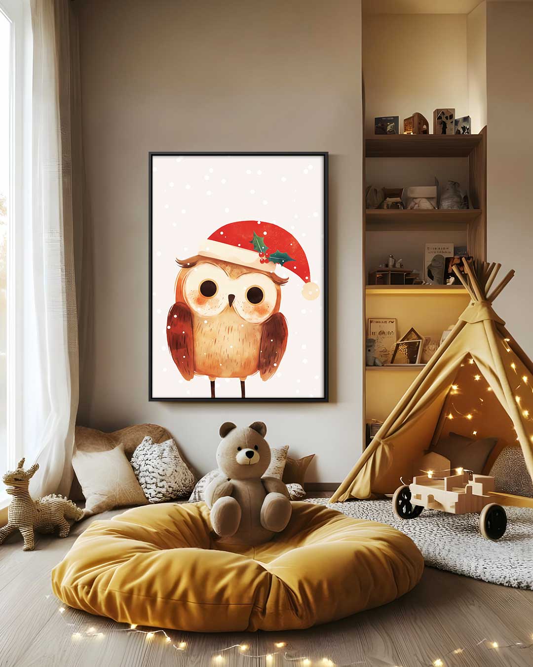 Kerst Uiltje Illustratie Kunstwerk-canvas-dibond-plexiglas-wanddecoratie-WallArtistic