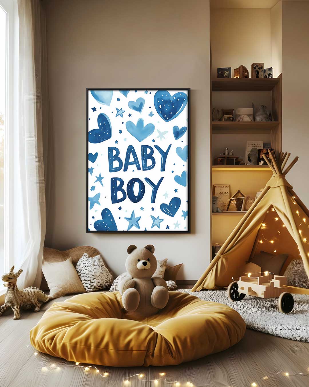 Blauw Hartjeswolk Schilderij Kunstwerk-canvas-dibond-plexiglas-wanddecoratie-WallArtistic
