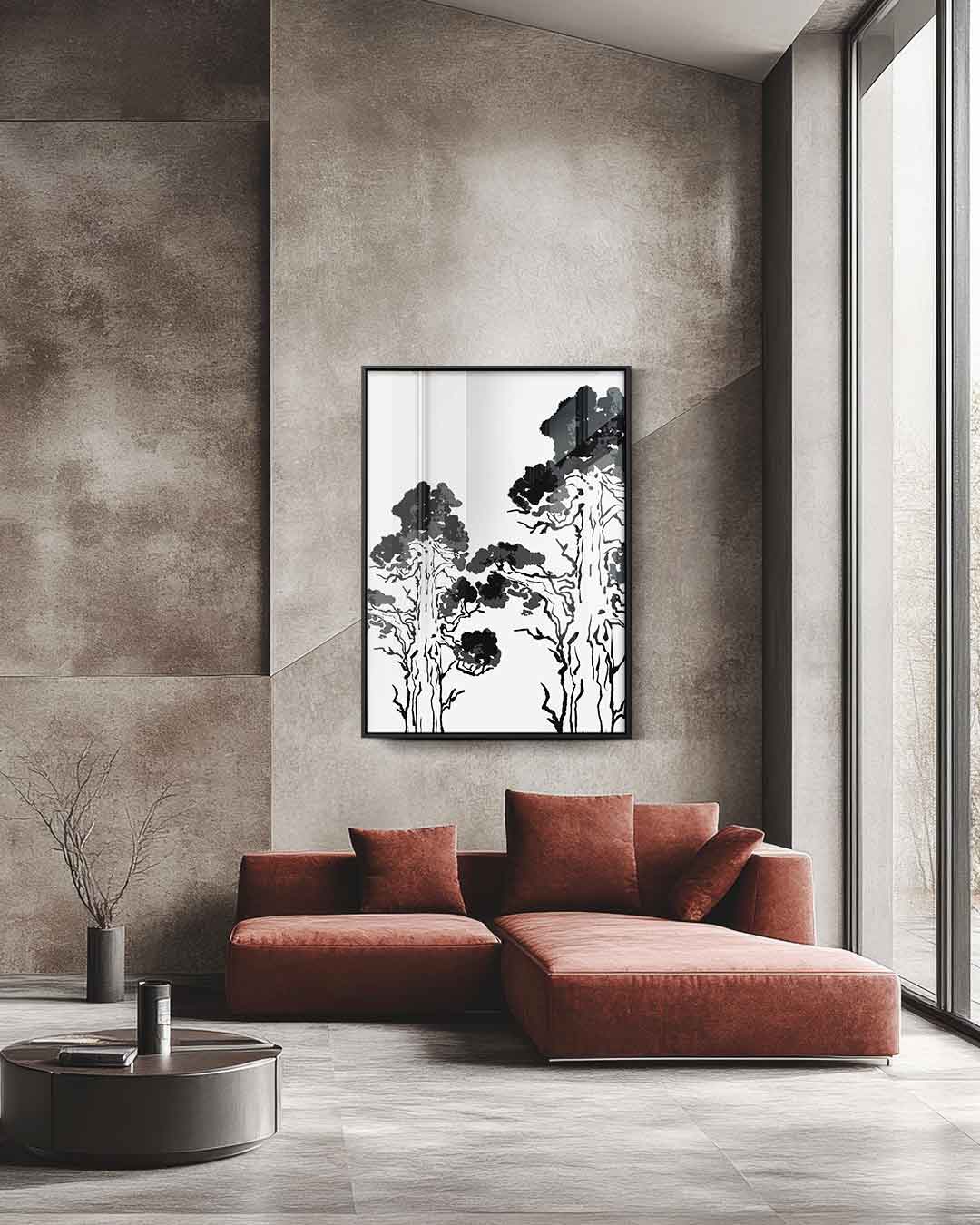 Zwart-wit Bospracht Kunstwerk-canvas-dibond-plexiglas-wanddecoratie-WallArtistic