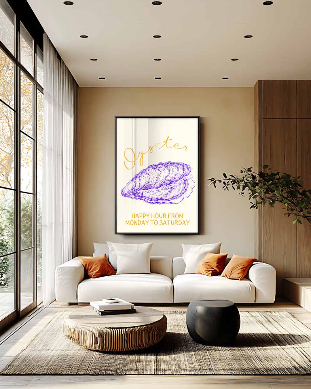 Speelse Oestertekening Kunstwerk-canvas-dibond-plexiglas-wanddecoratie-WallArtistic