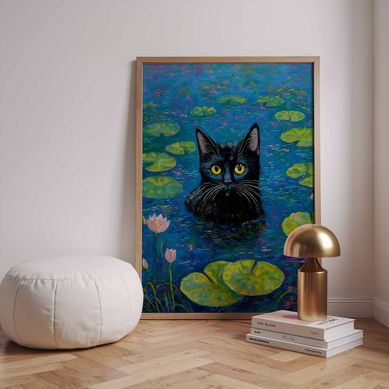 Mystieke Kat in Waterlelies Poster