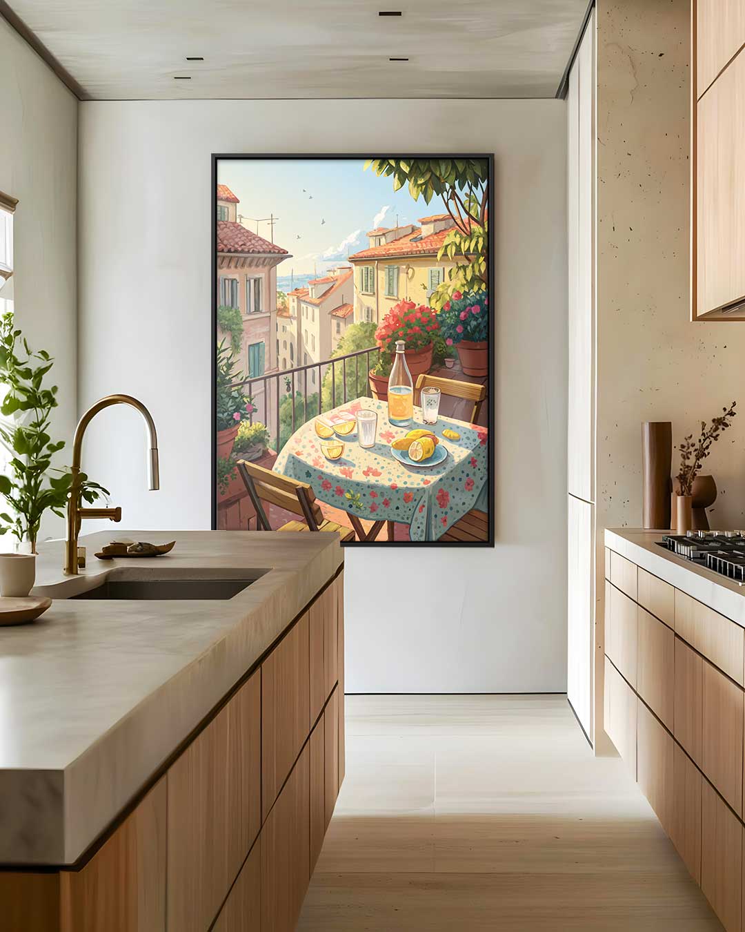 Italiaanse Zomerochtend op een Balkon Kunstwerk-canvas-dibond-plexiglas-wanddecoratie-WallArtistic