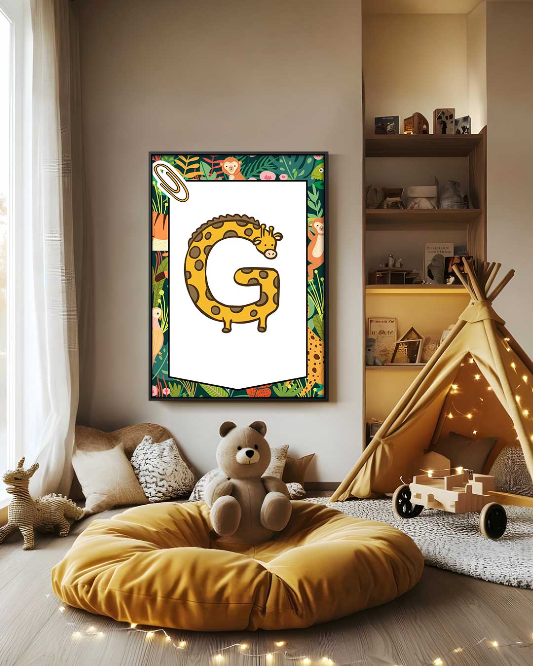 Giraffe Letter G Poster Kunstwerk-canvas-dibond-plexiglas-wanddecoratie-WallArtistic