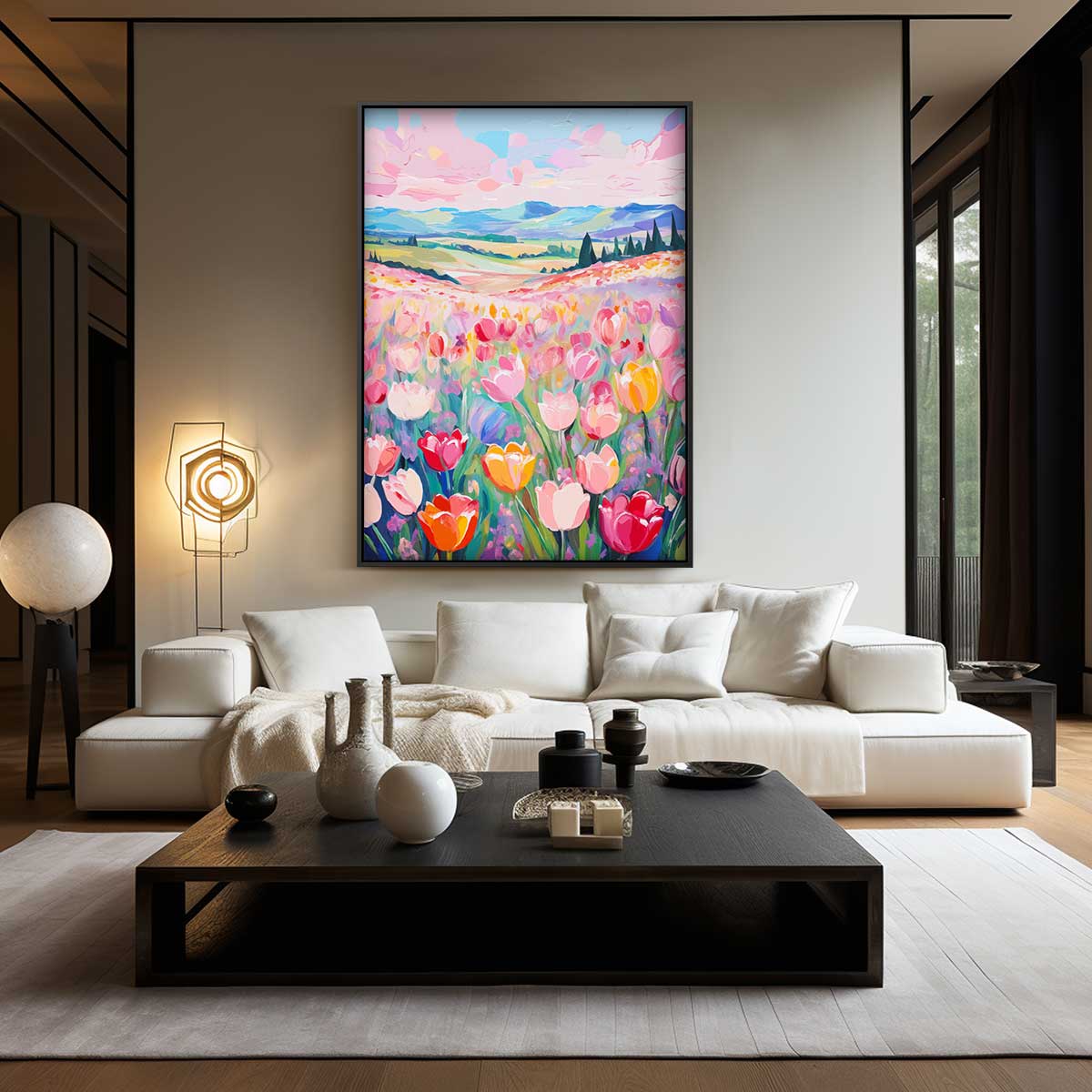 Kleurrijke Tulpenvelden Kunstwerk-canvas-dibond-plexiglas-wanddecoratie-WallArtistic