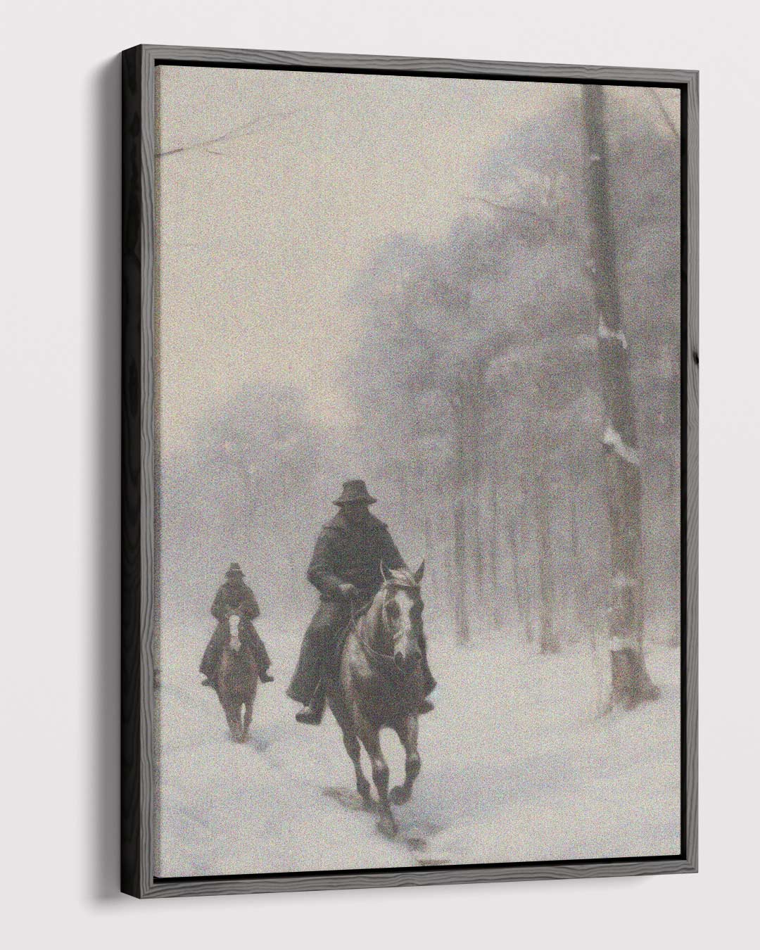 Winterse Ruiters in het Bos Kunstwerk-canvas-dibond-plexiglas-wanddecoratie-WallArtistic
