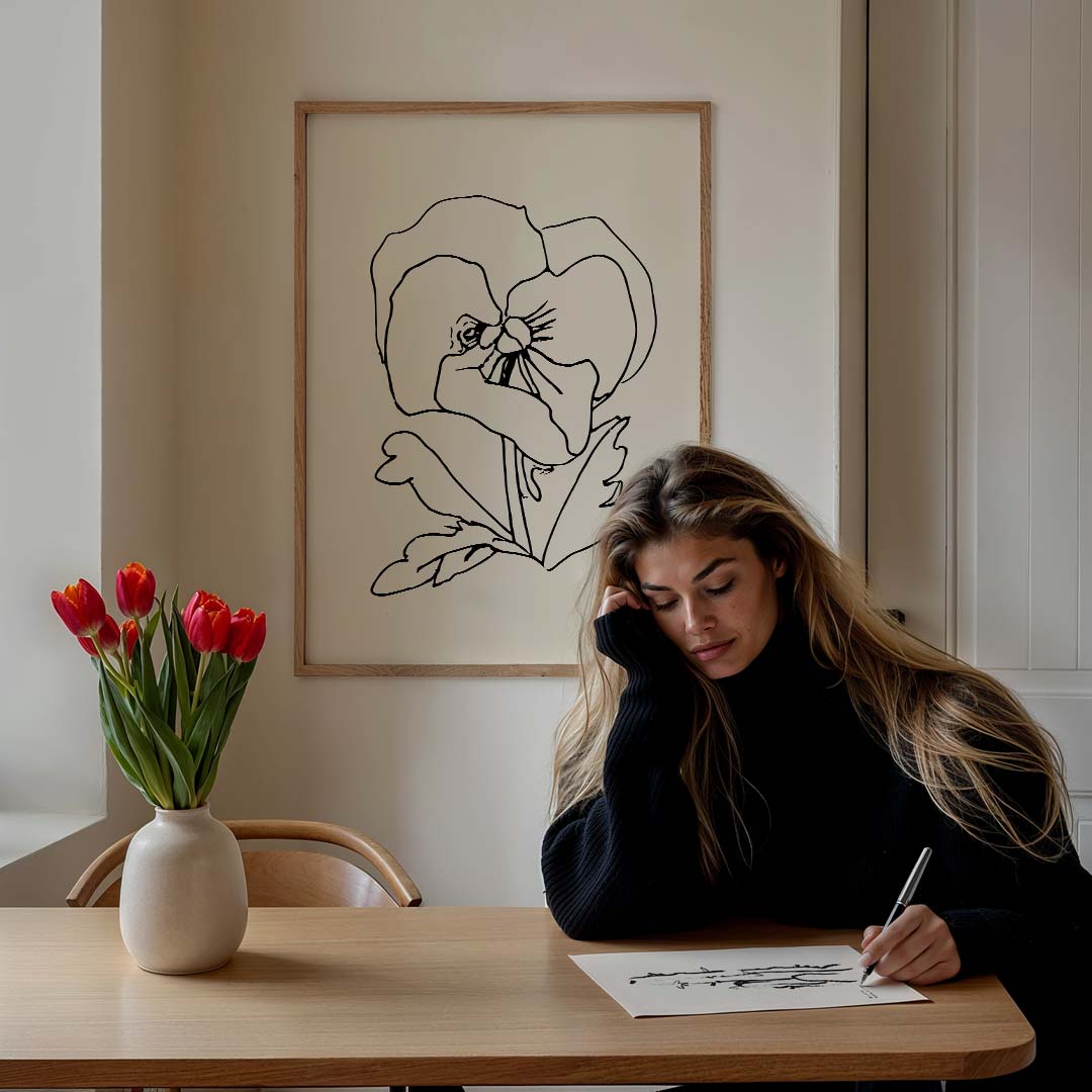 Elegante Bloemlijntekening Poster-WallArtistic