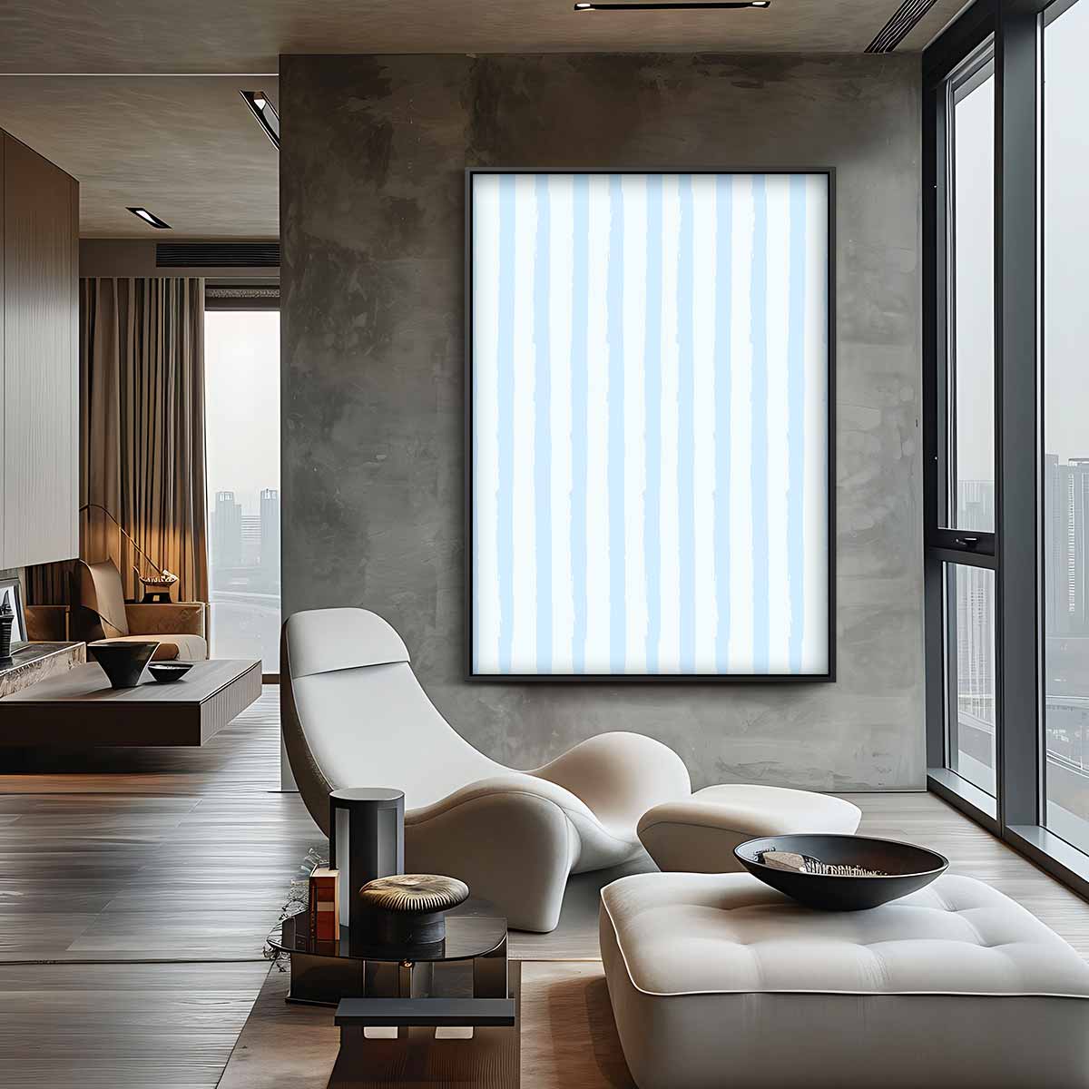 Zachtblauwe Strepen Kunstprint Kunstwerk-canvas-dibond-plexiglas-wanddecoratie-WallArtistic
