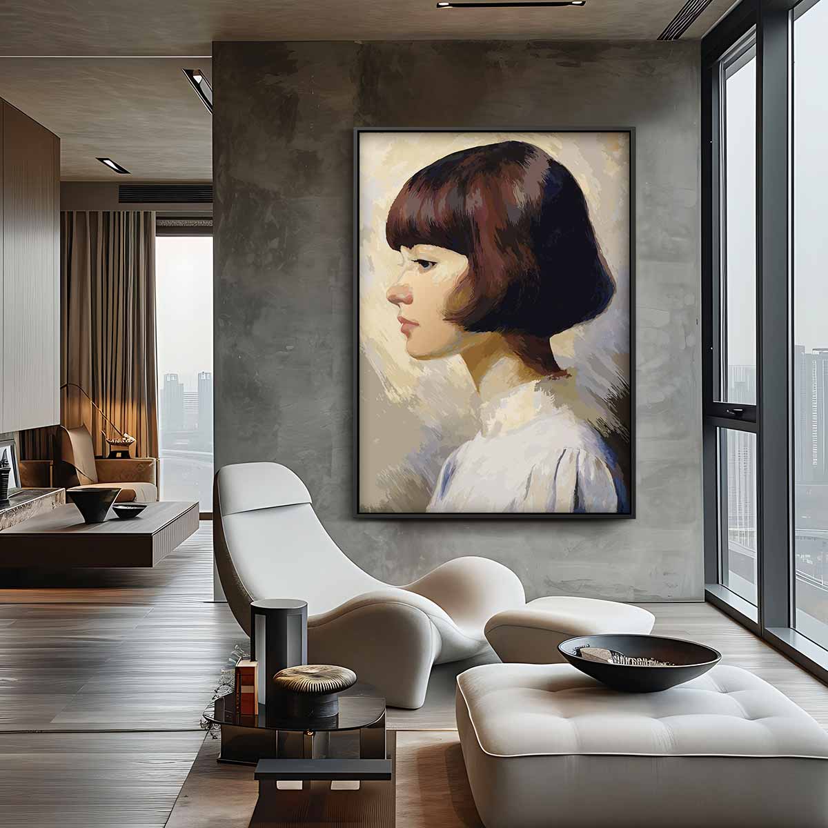 Dromerige Zijaanzicht Portret Kunstwerk-canvas-dibond-plexiglas-wanddecoratie-WallArtistic