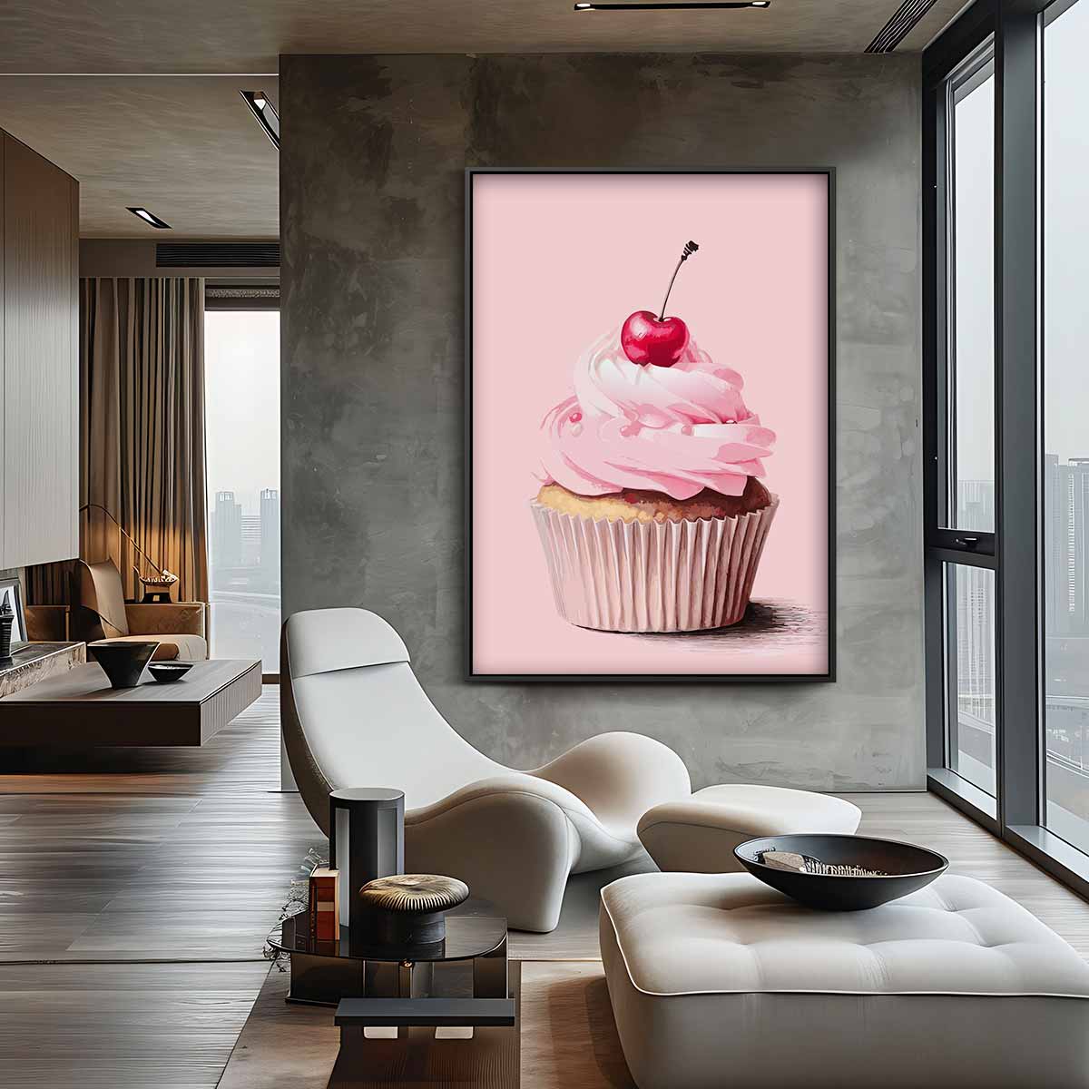 Zoete Baksels: Cherry Cupcake Kunstwerk-canvas-dibond-plexiglas-wanddecoratie-WallArtistic