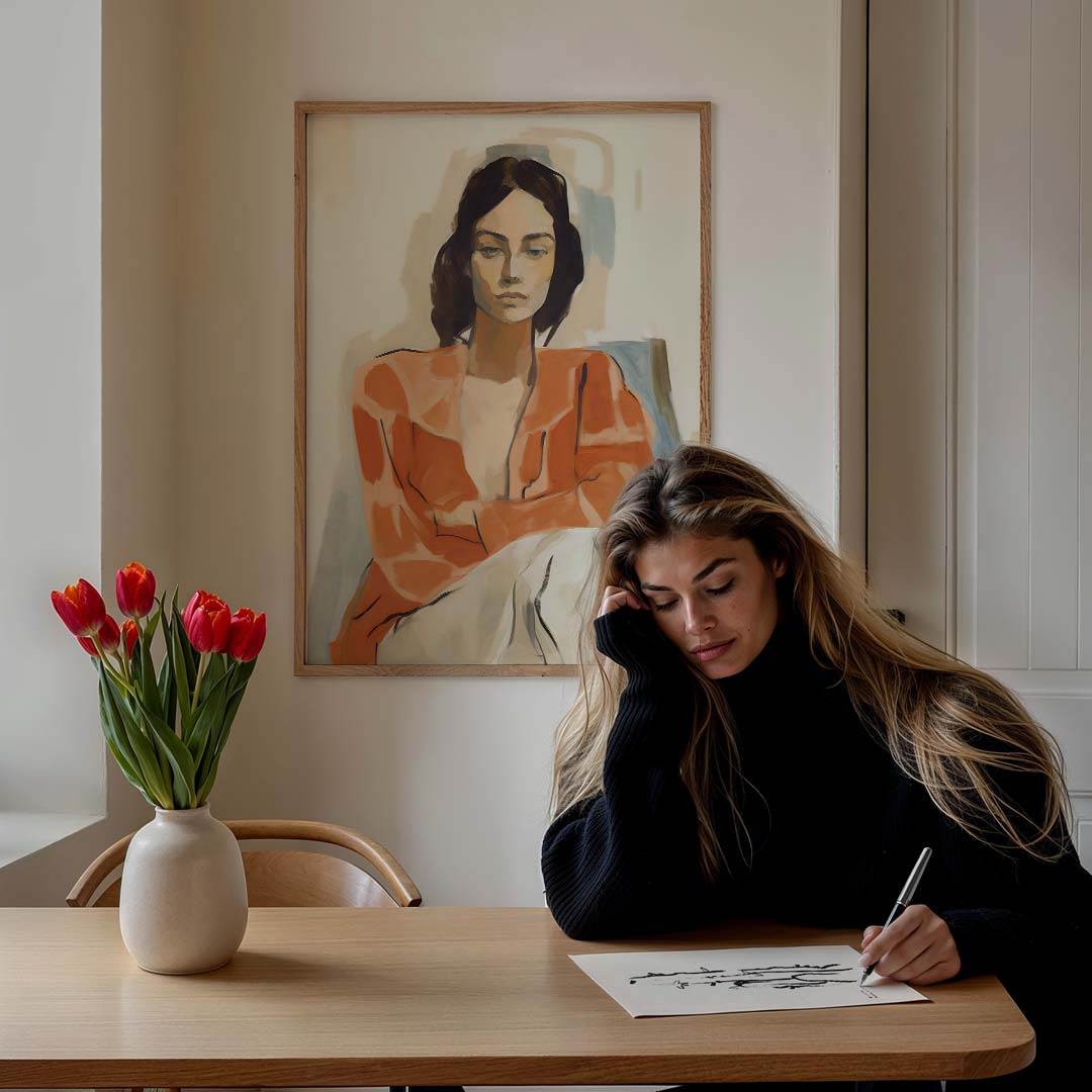 Stijlvolle Portretillustratie in Oranje Poster-WallArtistic