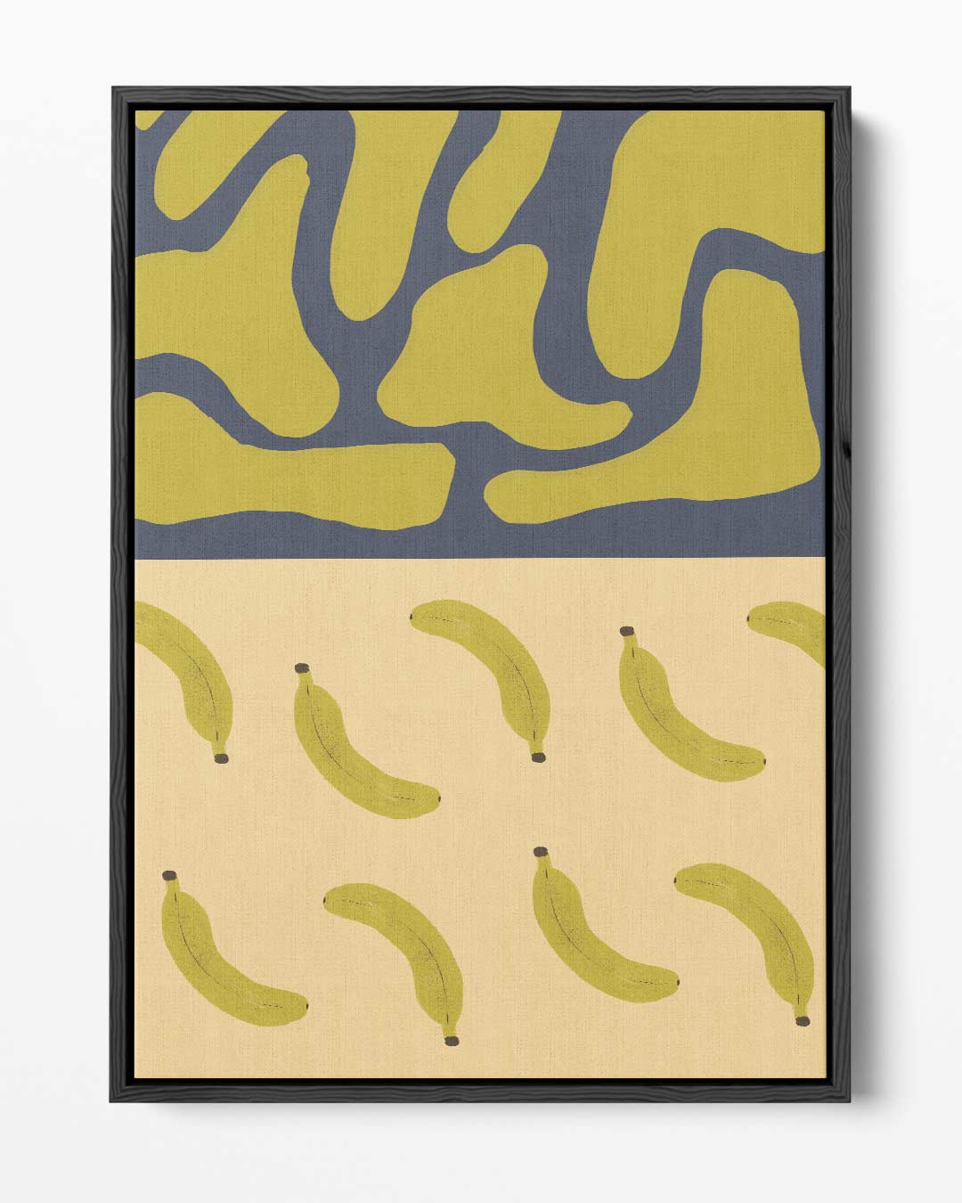 Bananenpatroon op Abstracte Blauwe Achtergrond Kunstwerk-canvas-dibond-plexiglas-wanddecoratie-WallArtistic