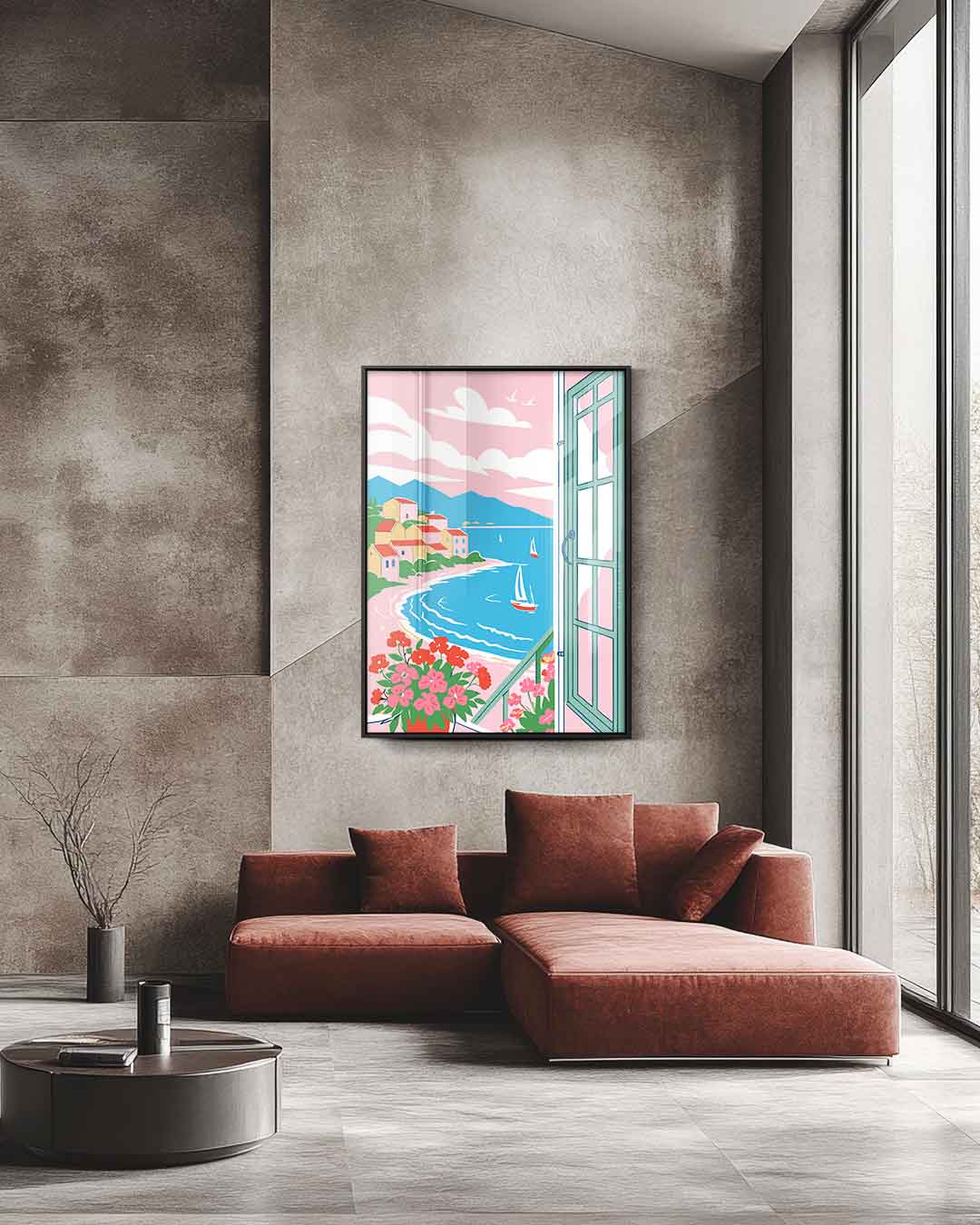 Zonnige Baai met Zeilboten Kunstwerk-canvas-dibond-plexiglas-wanddecoratie-WallArtistic