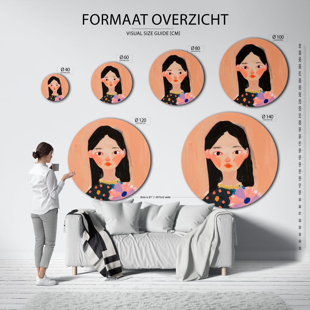 Vrouw met bloem Muurcirkel