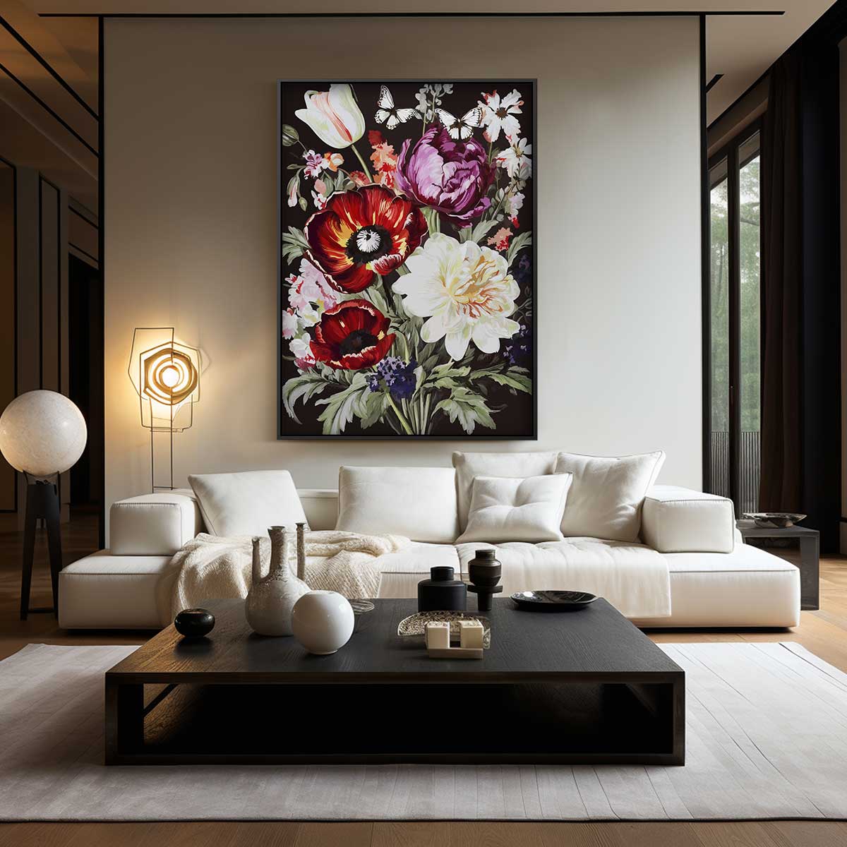 Bloemen en Vlinders Schilderij Kunstwerk-canvas-dibond-plexiglas-wanddecoratie-WallArtistic