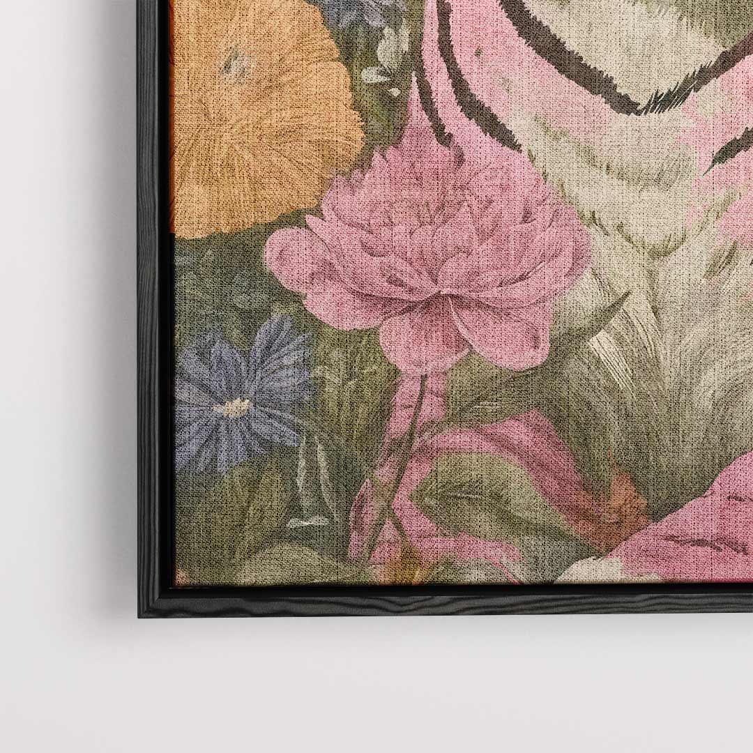 Roze Tijger in Bloemenzee Kunstwerk-canvas-dibond-plexiglas-wanddecoratie-WallArtistic