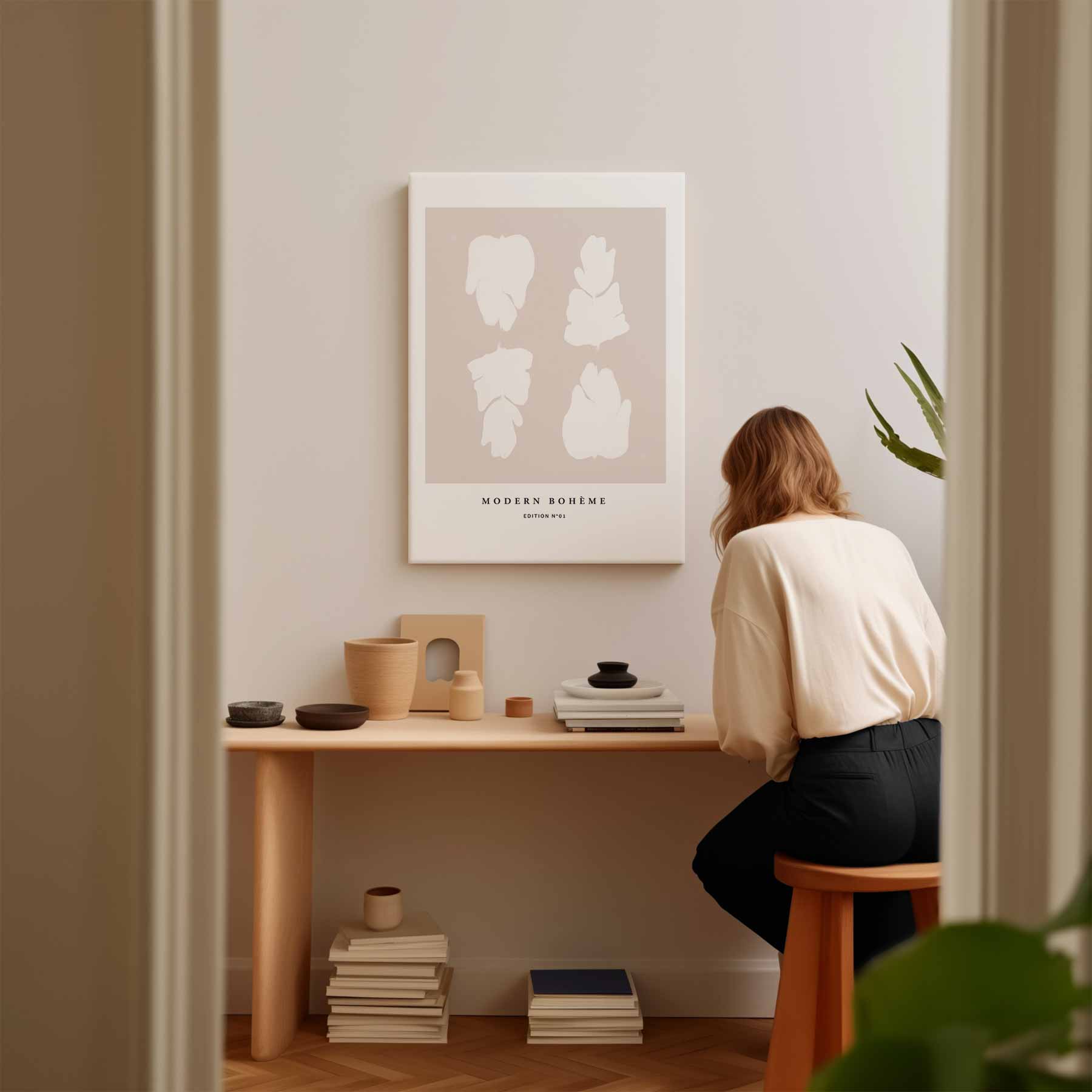 Moderne Boho Bladeren Kunstwerk-canvas-dibond-plexiglas-wanddecoratie-WallArtistic