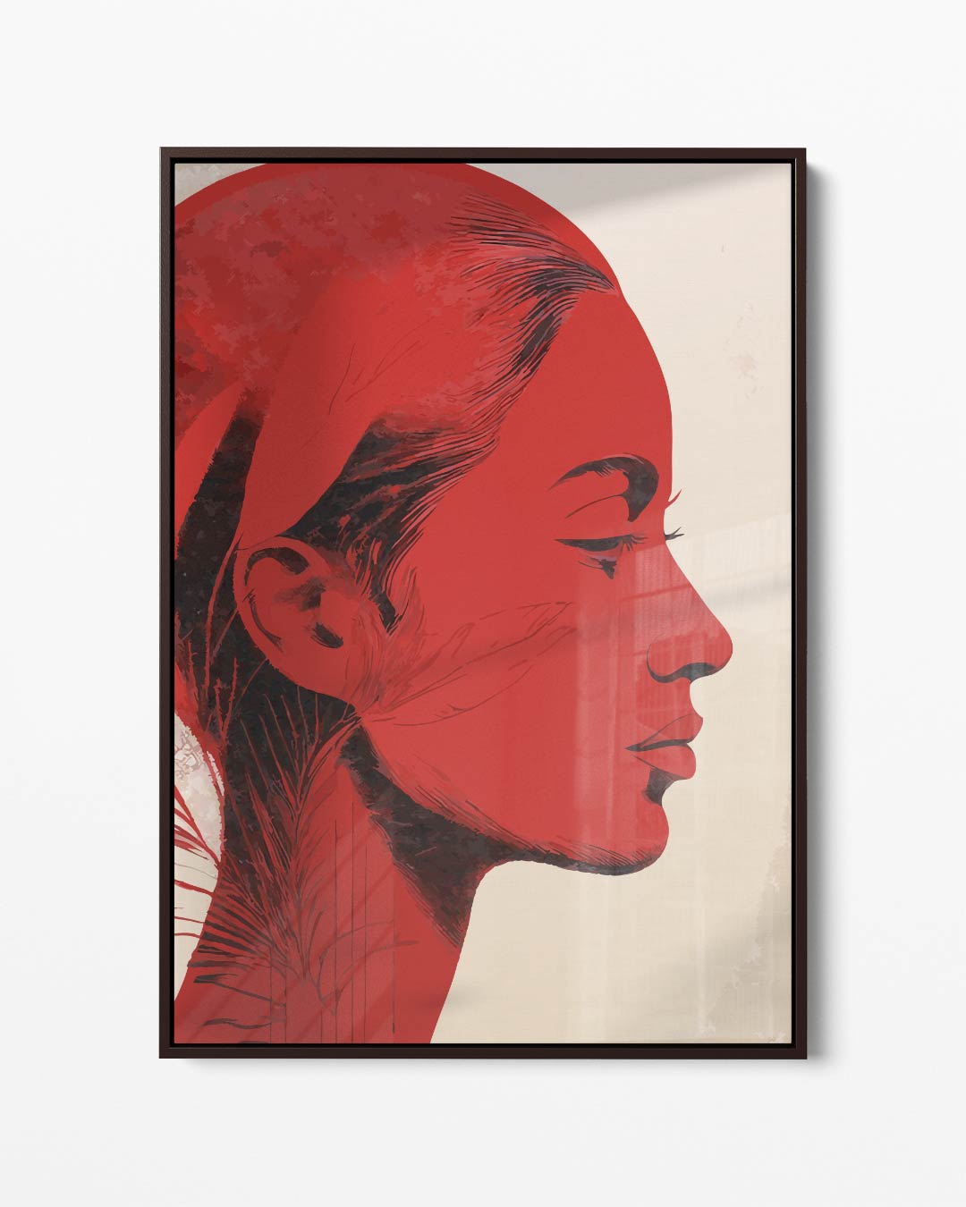 Vrouwelijk Silhouet in Rood Kunstwerk-canvas-dibond-plexiglas-wanddecoratie-WallArtistic