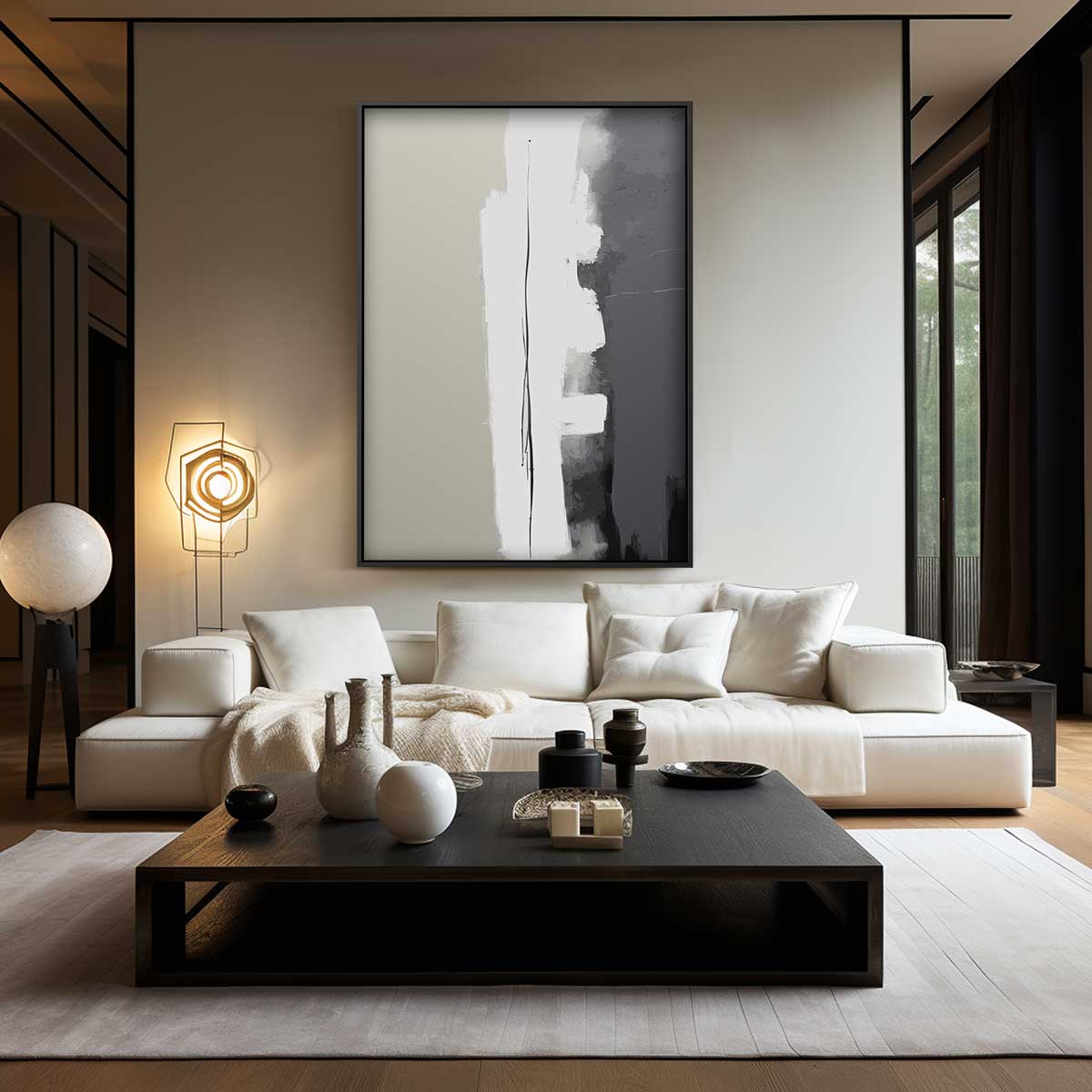 Minimalistische Verticale Lijn op Tweekleurige Achtergrond Kunstwerk-canvas-dibond-plexiglas-wanddecoratie-WallArtistic