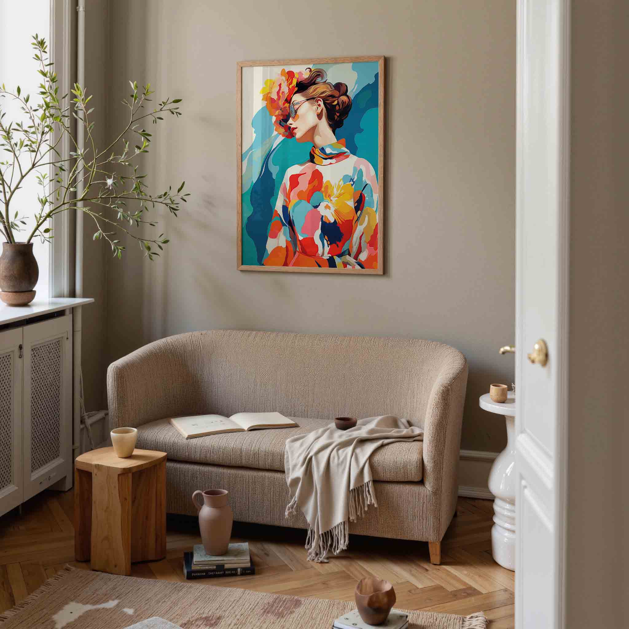 Vrouw met bloemenhoed Poster