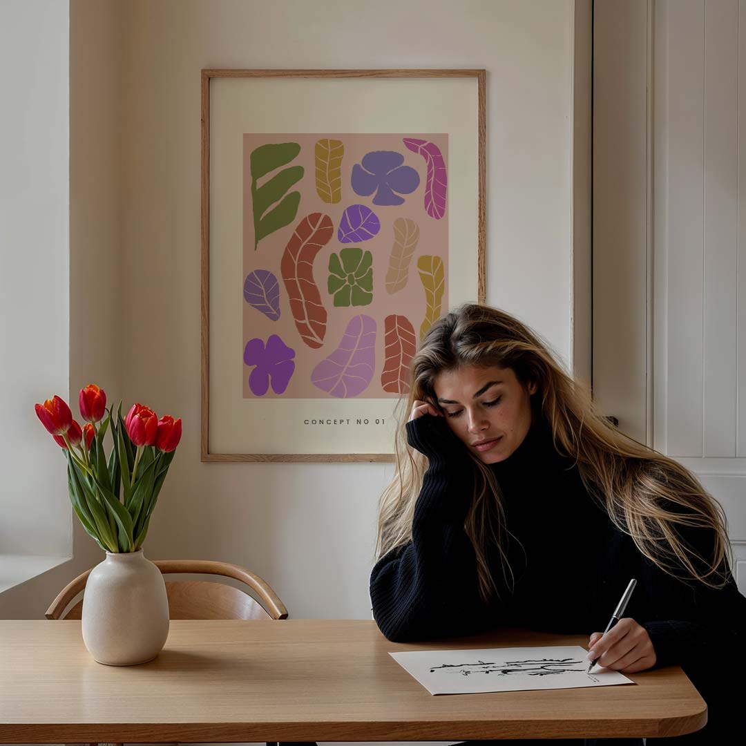 Bloemen en Bladeren Kunstposter-WallArtistic